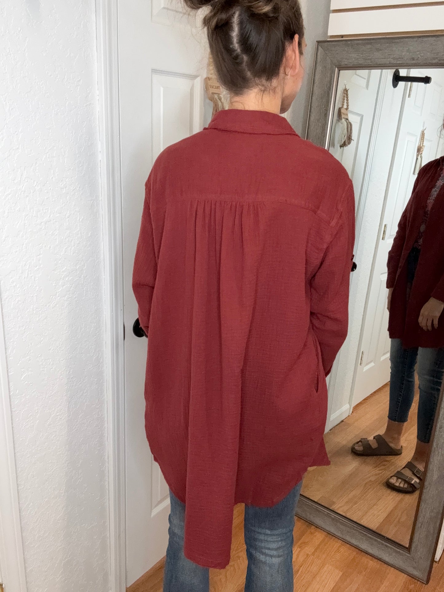 GAYLE GAUZE T-SHIRT DRESS/SHIRT COGNAC- MITTOSHOP