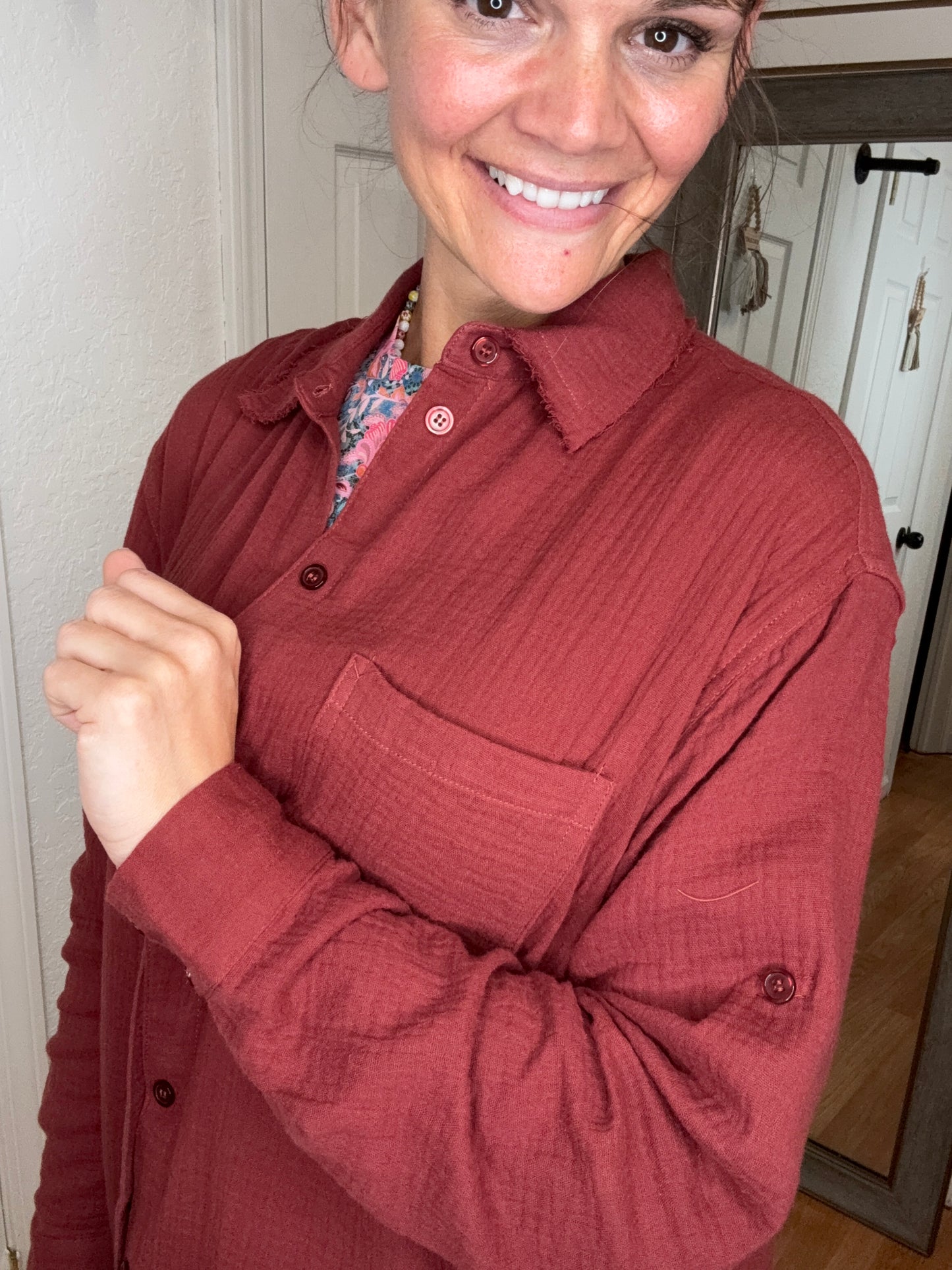 GAYLE GAUZE T-SHIRT DRESS/SHIRT COGNAC- MITTOSHOP