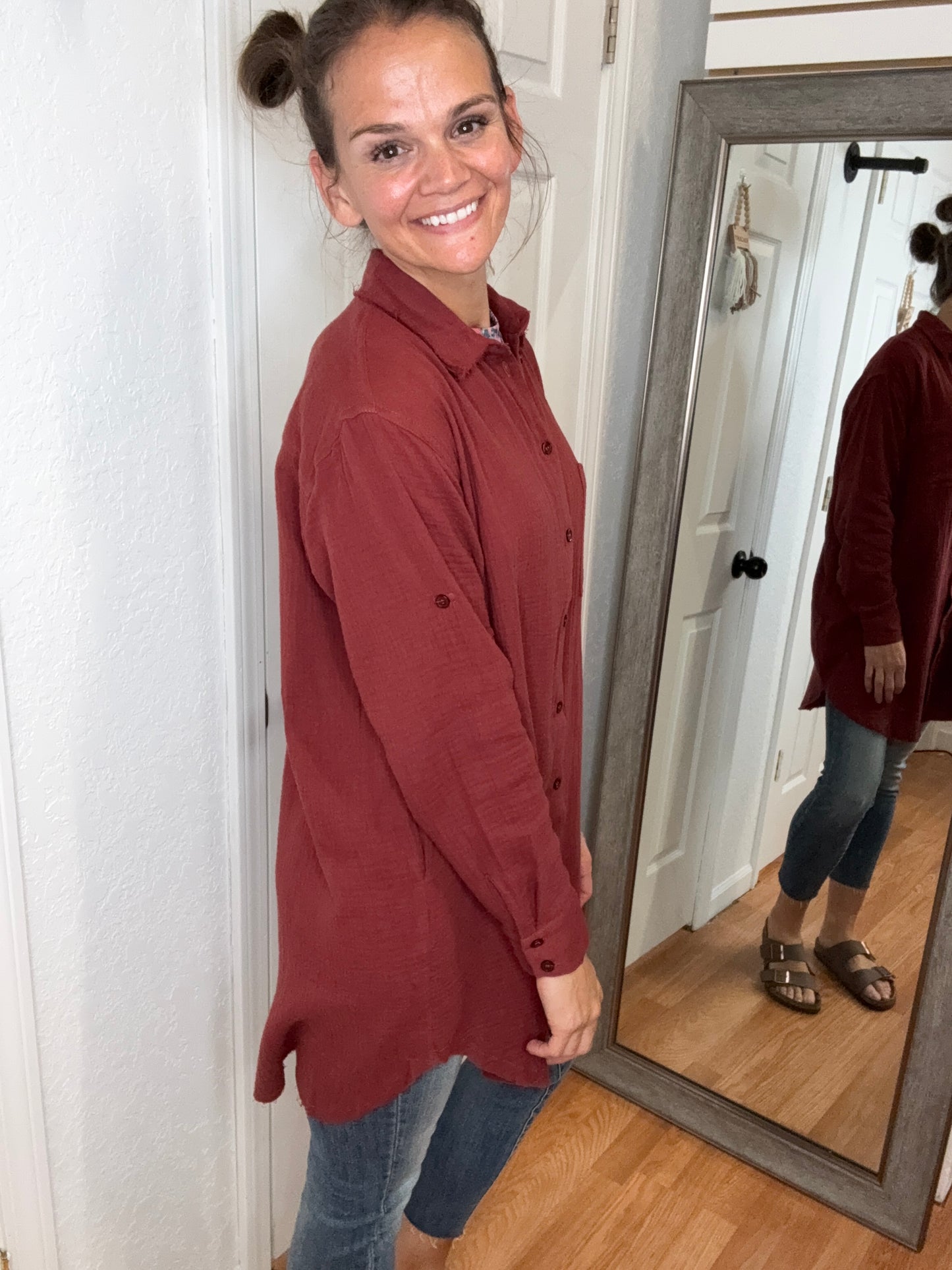 GAYLE GAUZE T-SHIRT DRESS/SHIRT COGNAC- MITTOSHOP