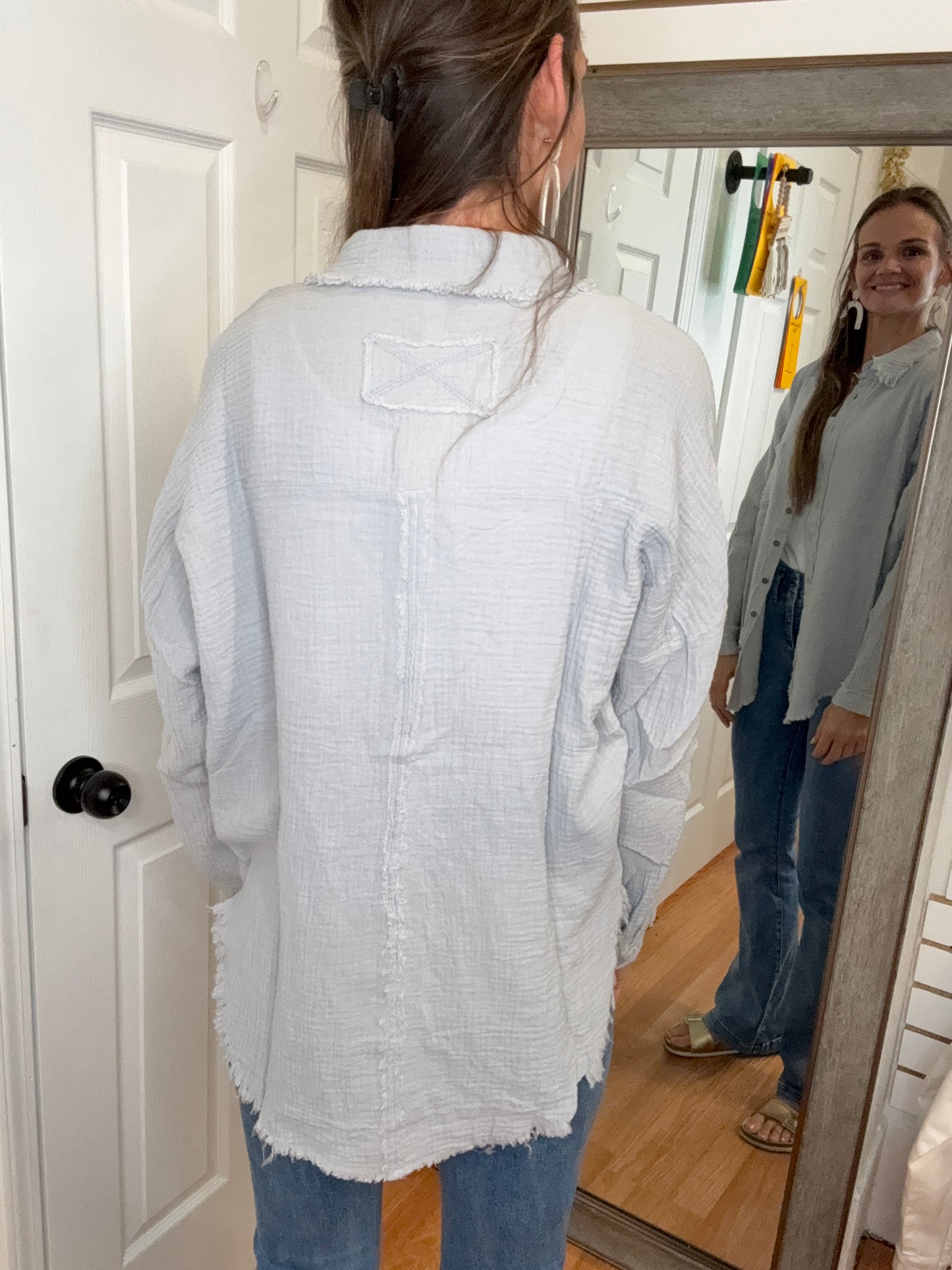 GARLYN GAUZE BUTTON DOWN COVER UP TOP - ZENANA