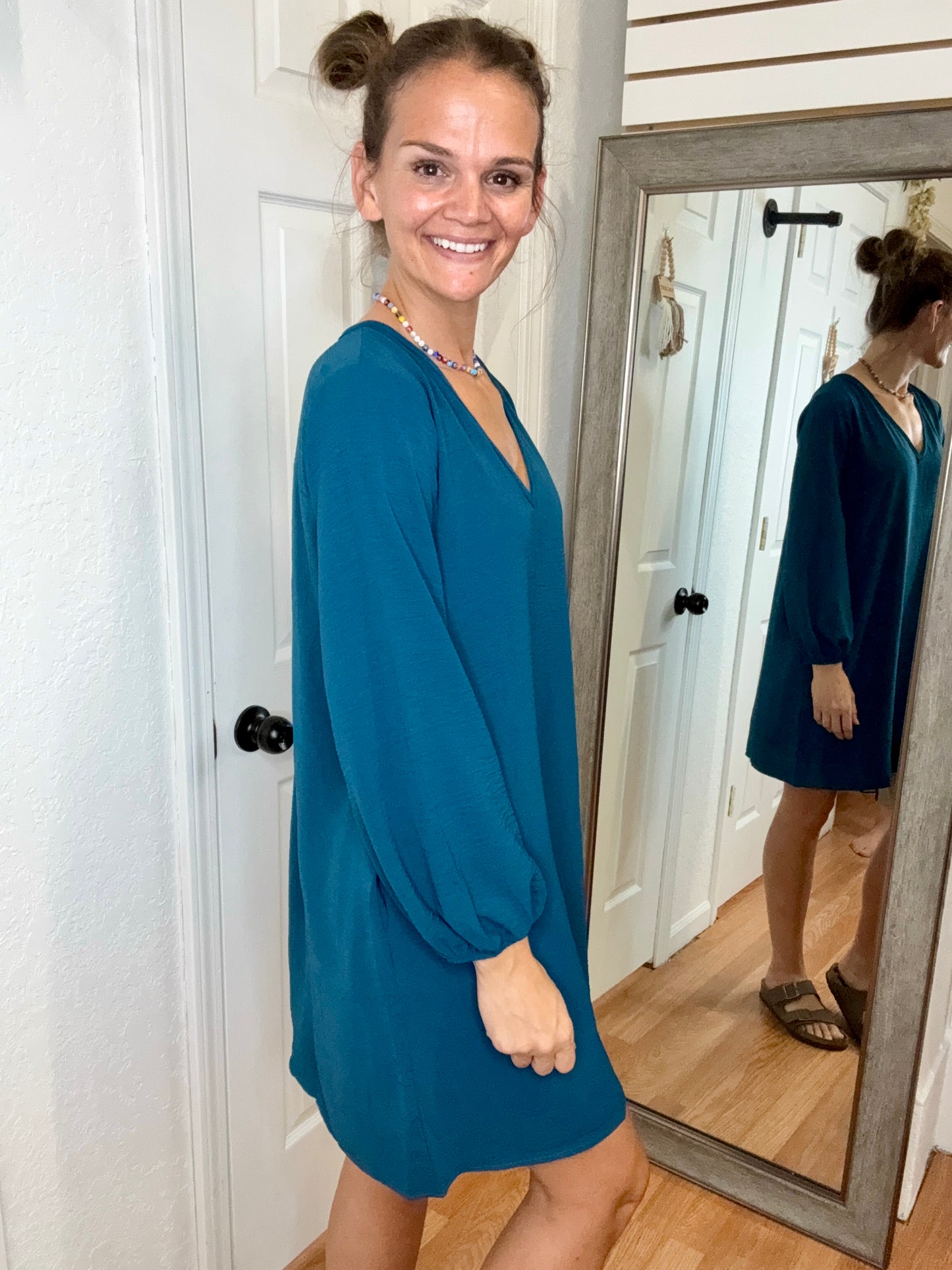 MARLENE SHIFT DRESS TEAL - MITTOSHOP