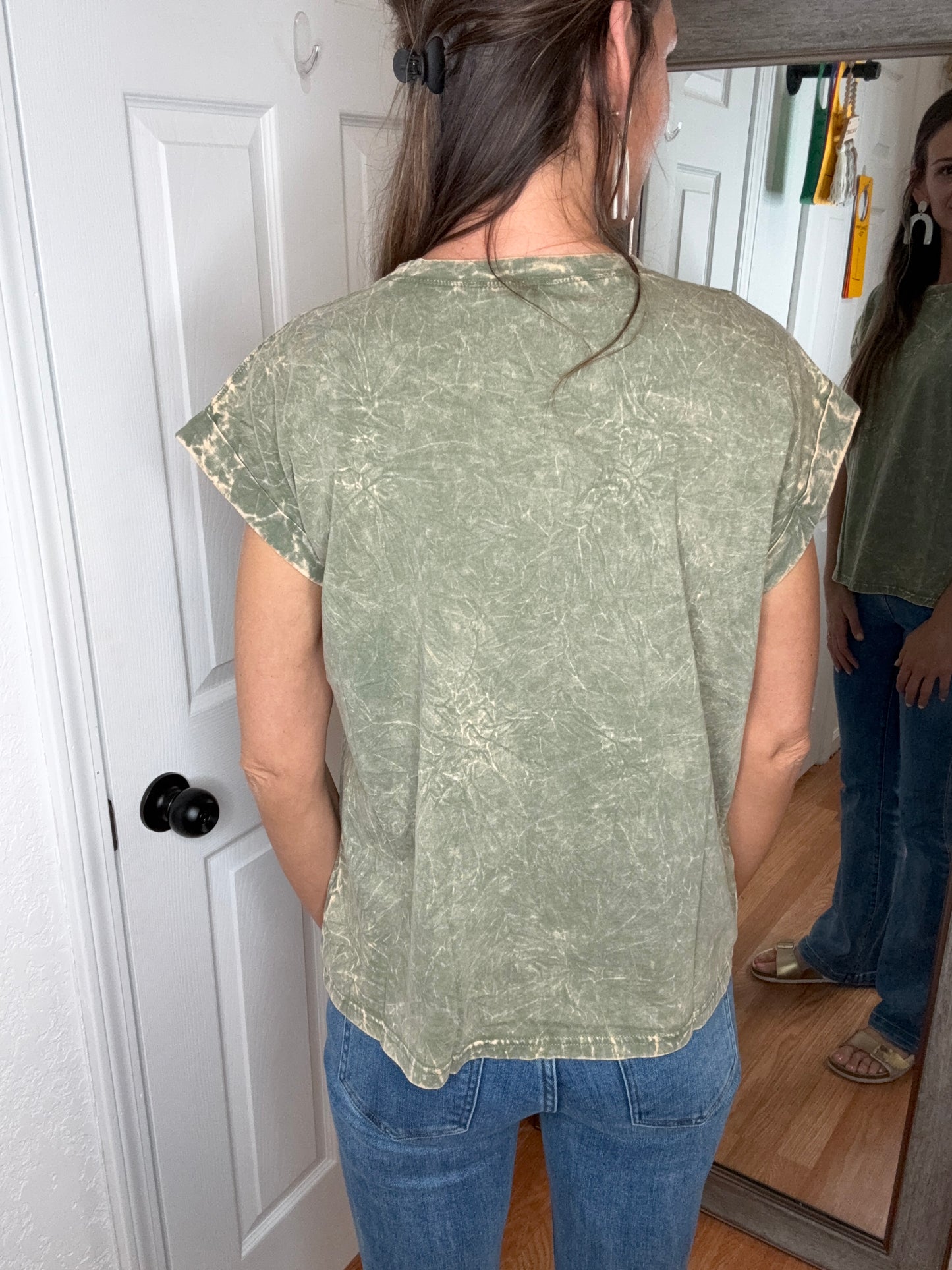 TEKI WASHED SHORT SLEEVE TOP - OLIVE - ZENANA