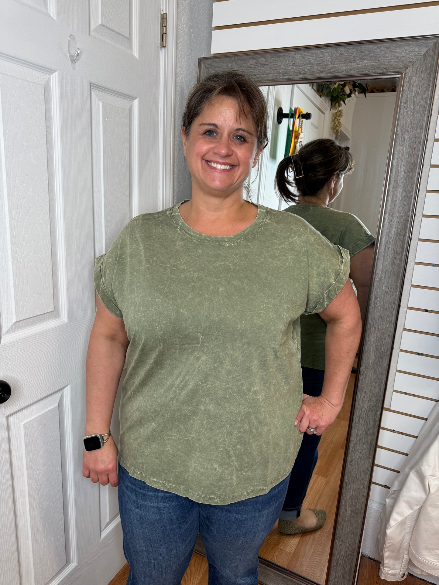 TEKI WASHED SHORT SLEEVE TOP - OLIVE - ZENANA