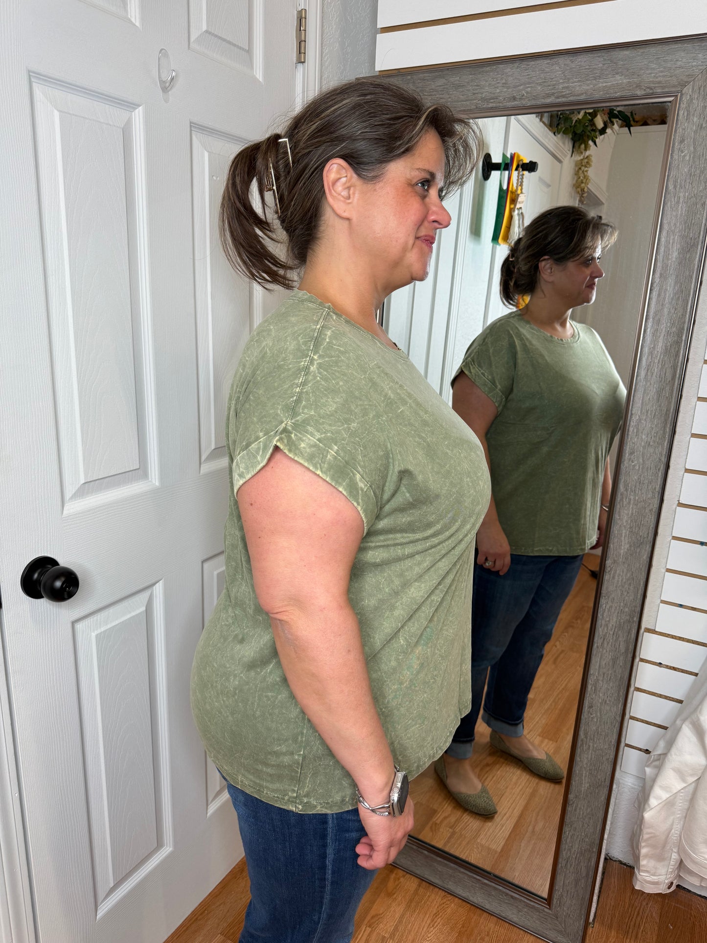 TEKI WASHED SHORT SLEEVE TOP - OLIVE - ZENANA