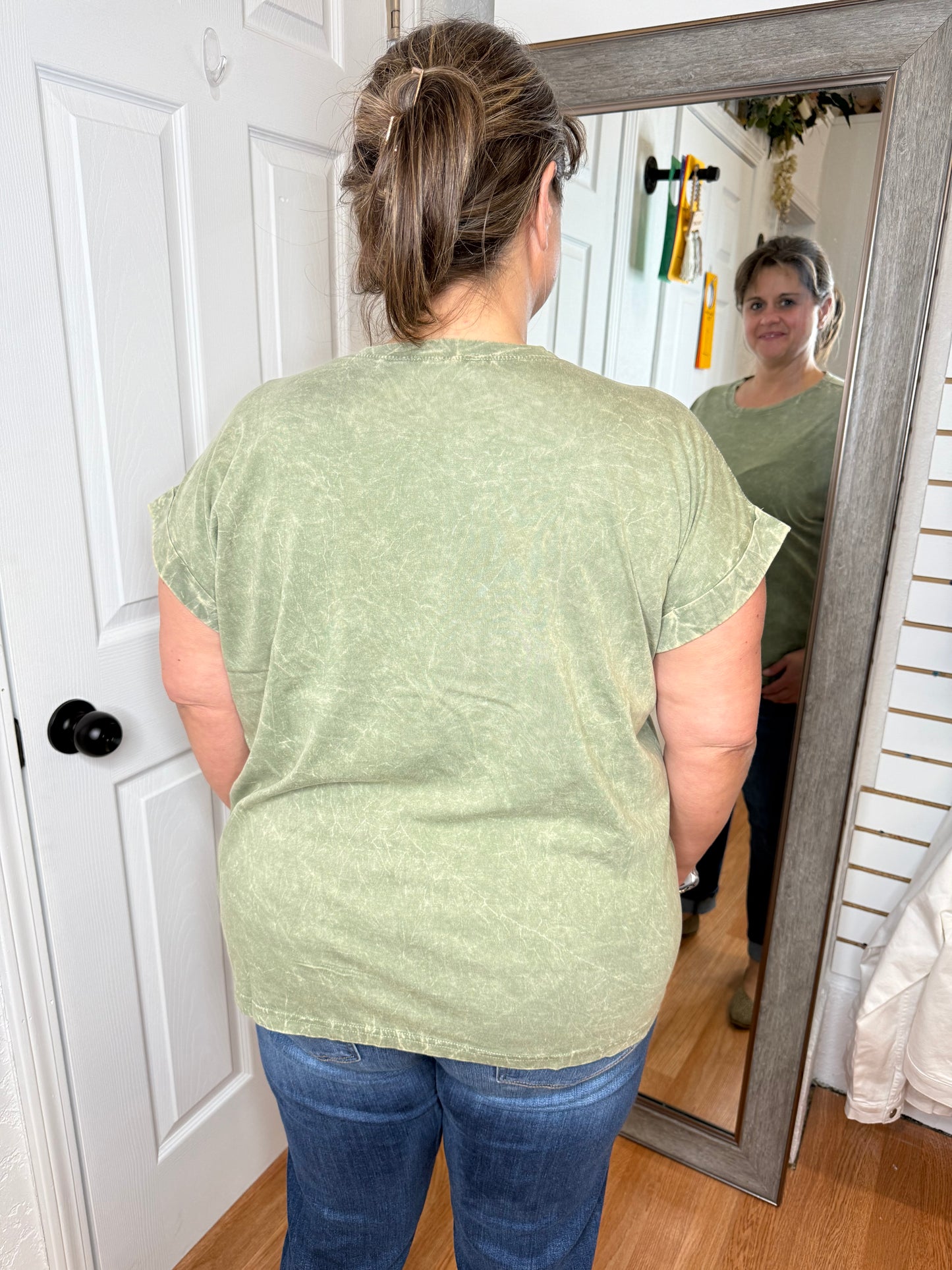 TEKI WASHED SHORT SLEEVE TOP - OLIVE - ZENANA
