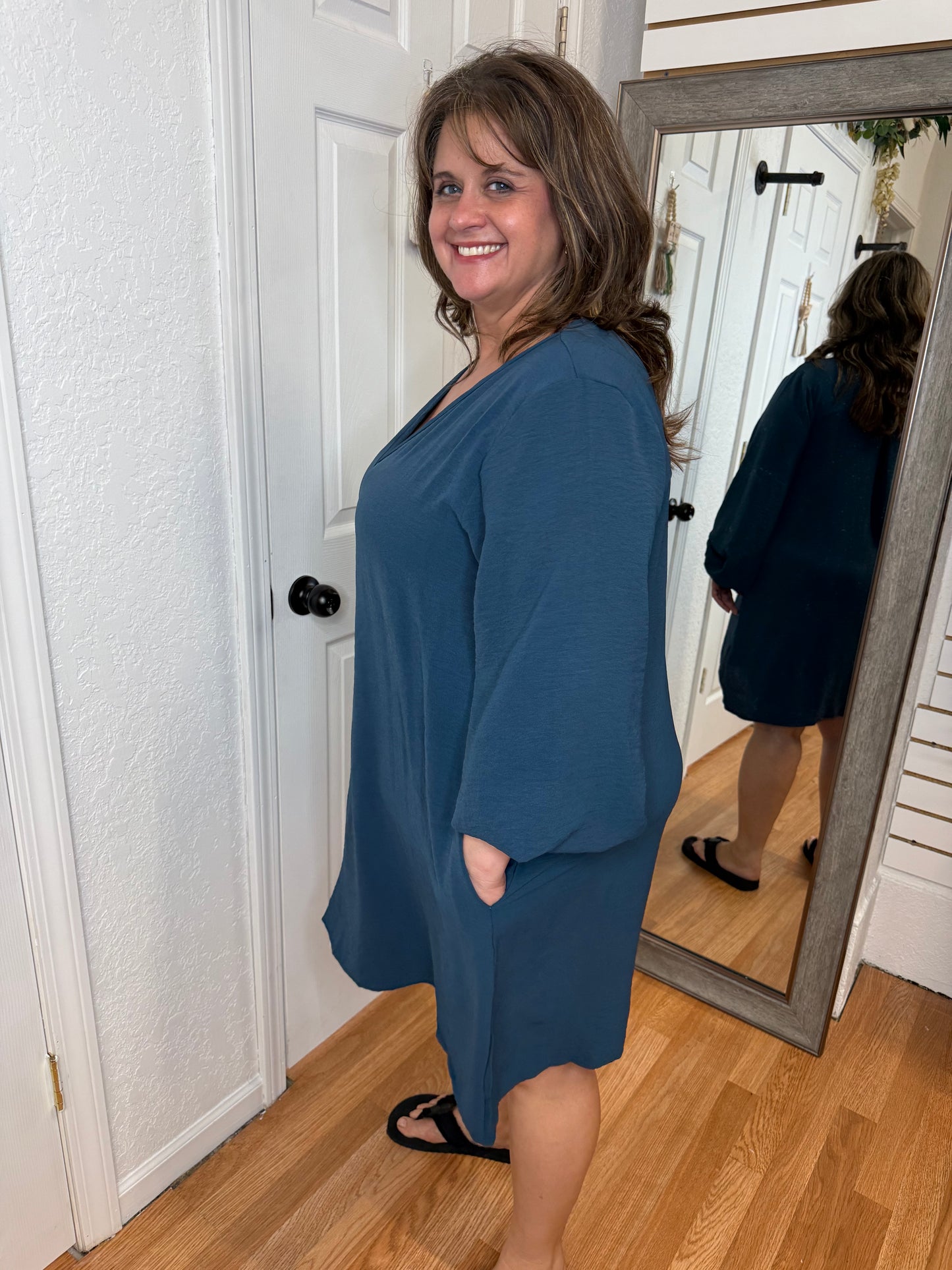 MARLENE SHIFT DRESS TEAL - MITTOSHOP