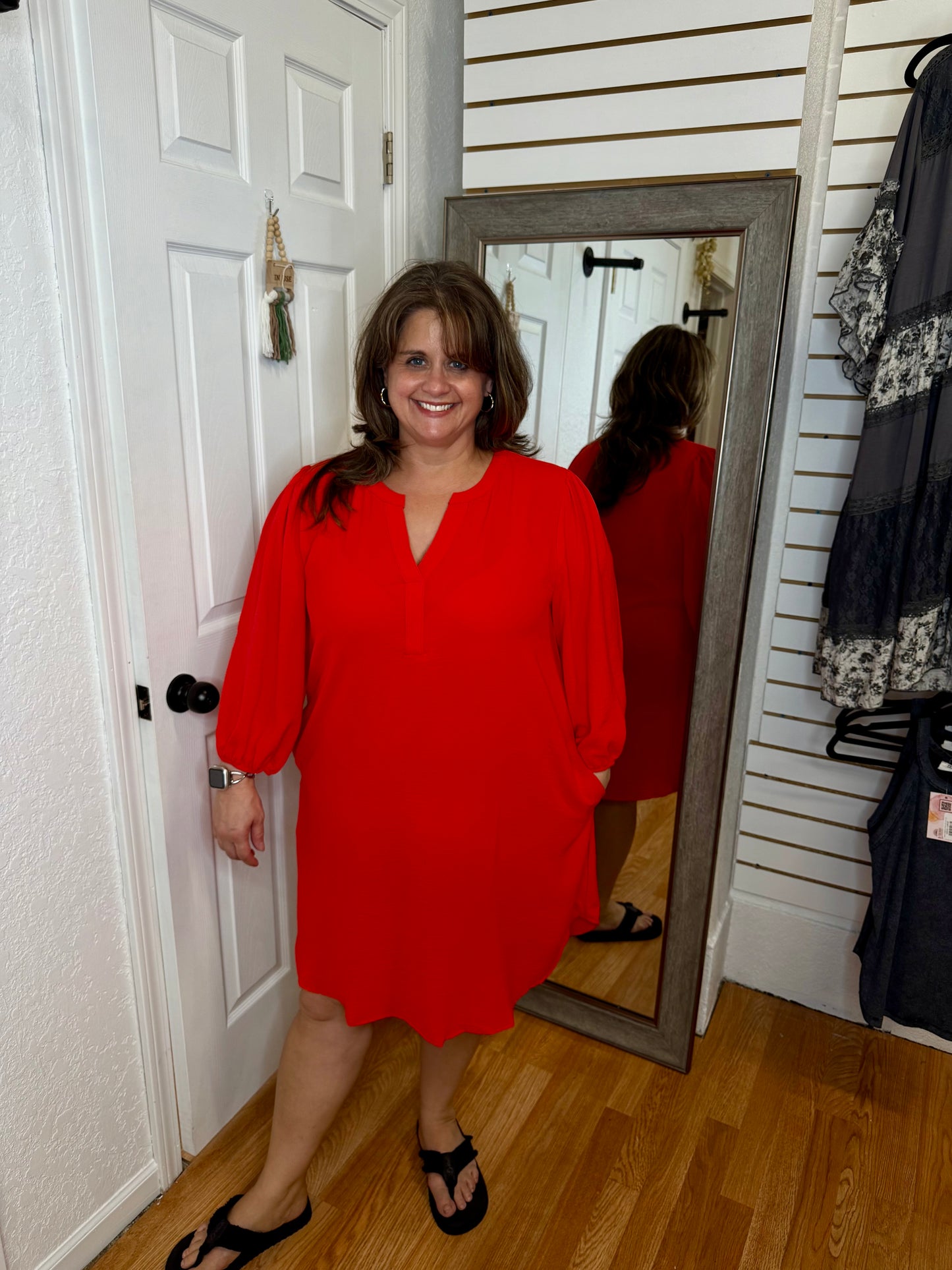 MARIBELL 3/4 SLEEVE SHIFT DRESS PERSIMON - MITTOSHOP