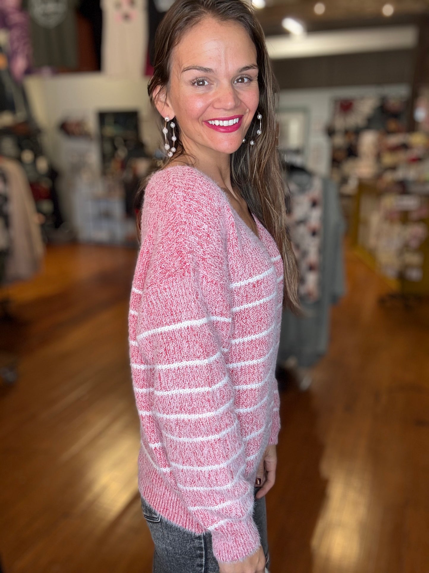 Cozy Striped Sweater - Red