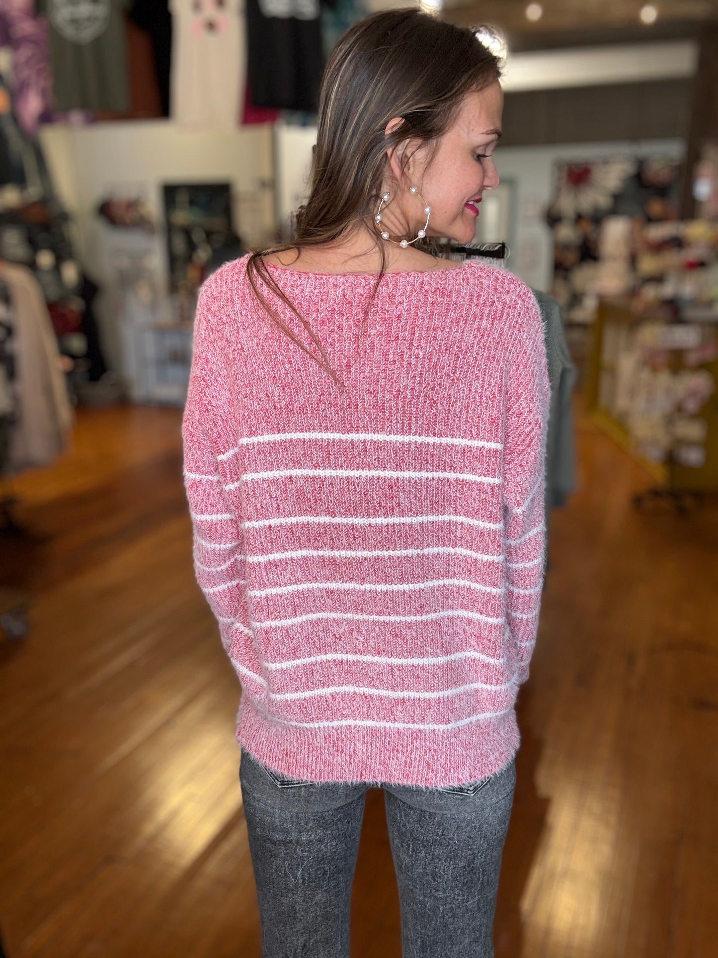 Cozy Striped Sweater - Red