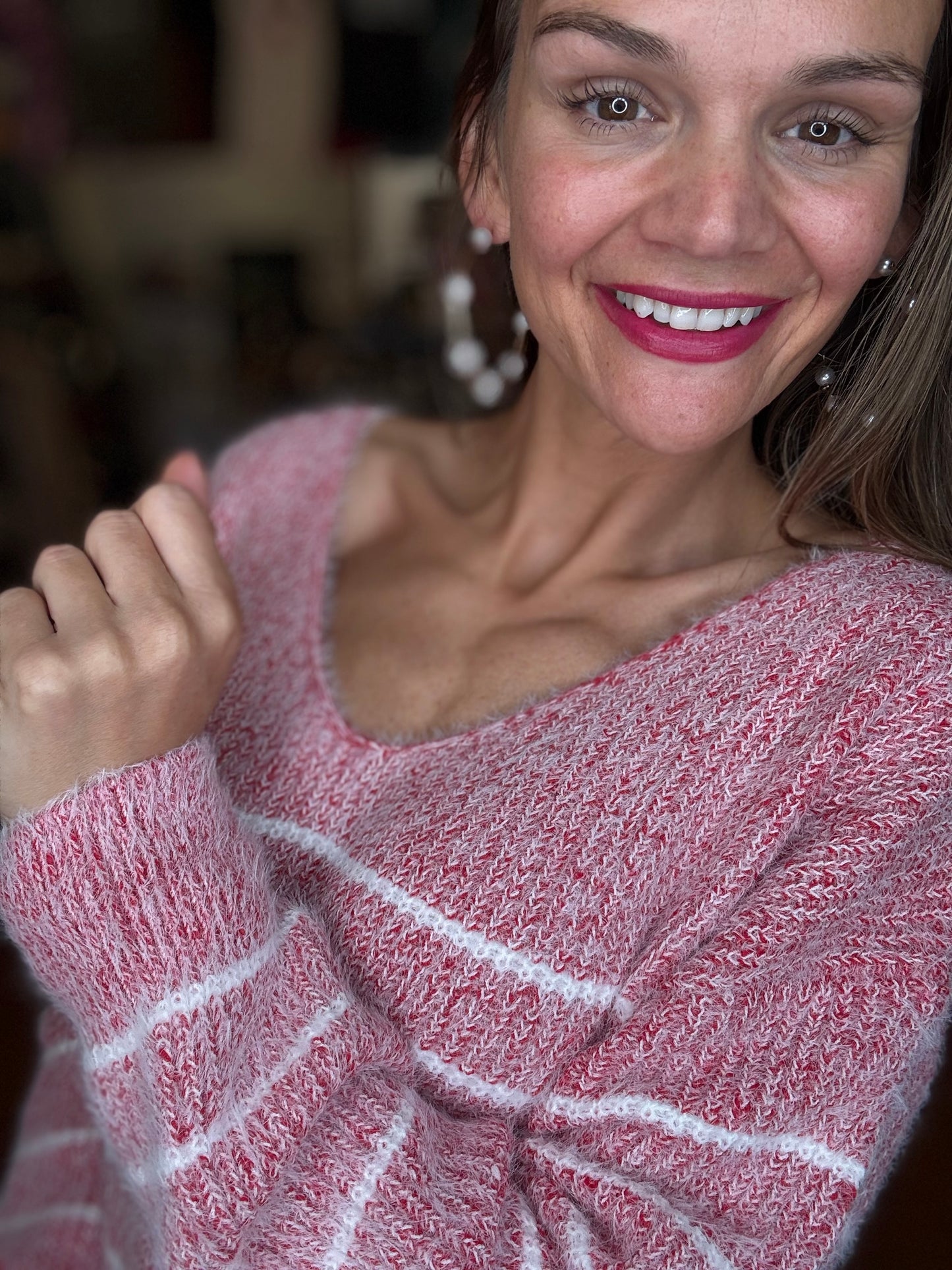 Cozy Striped Sweater - Red