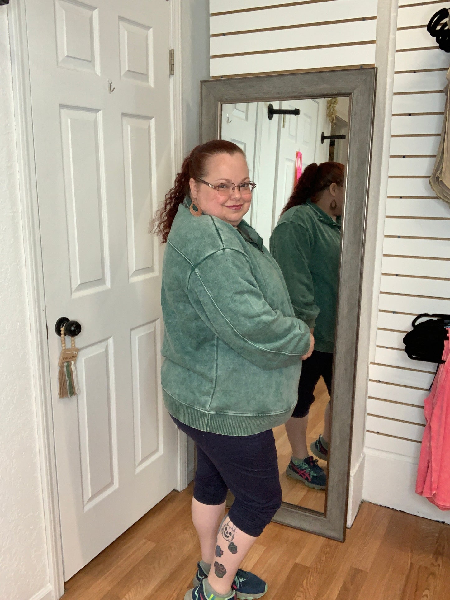 BAILEY COLLARED HALF ZIP PULLOVER SWEATSHIRT GREEN - ZENANA