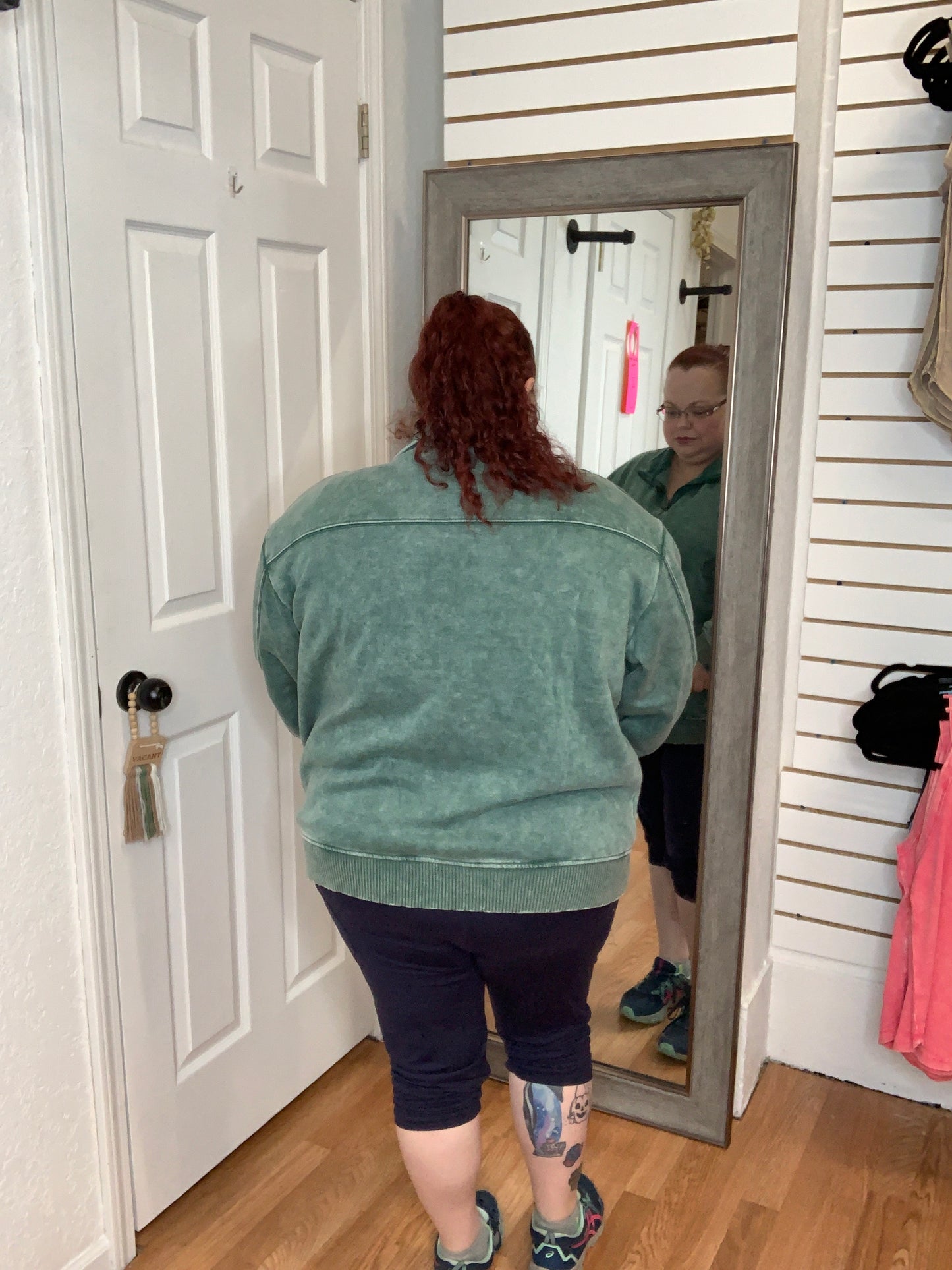 BAILEY COLLARED HALF ZIP PULLOVER SWEATSHIRT GREEN - ZENANA