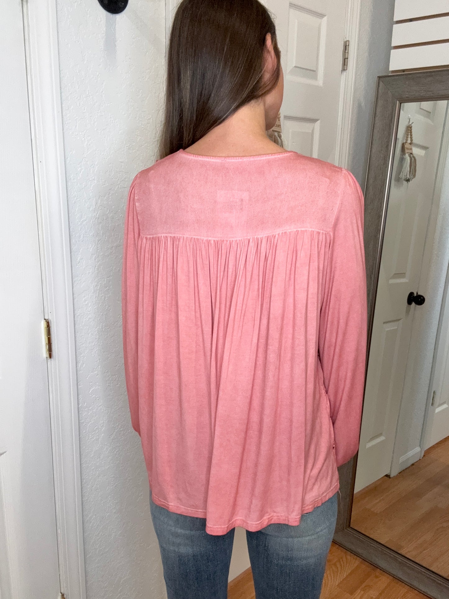 TILLIE LACE TRIMMED LONG SLEEVE TOP GUAVA - POL