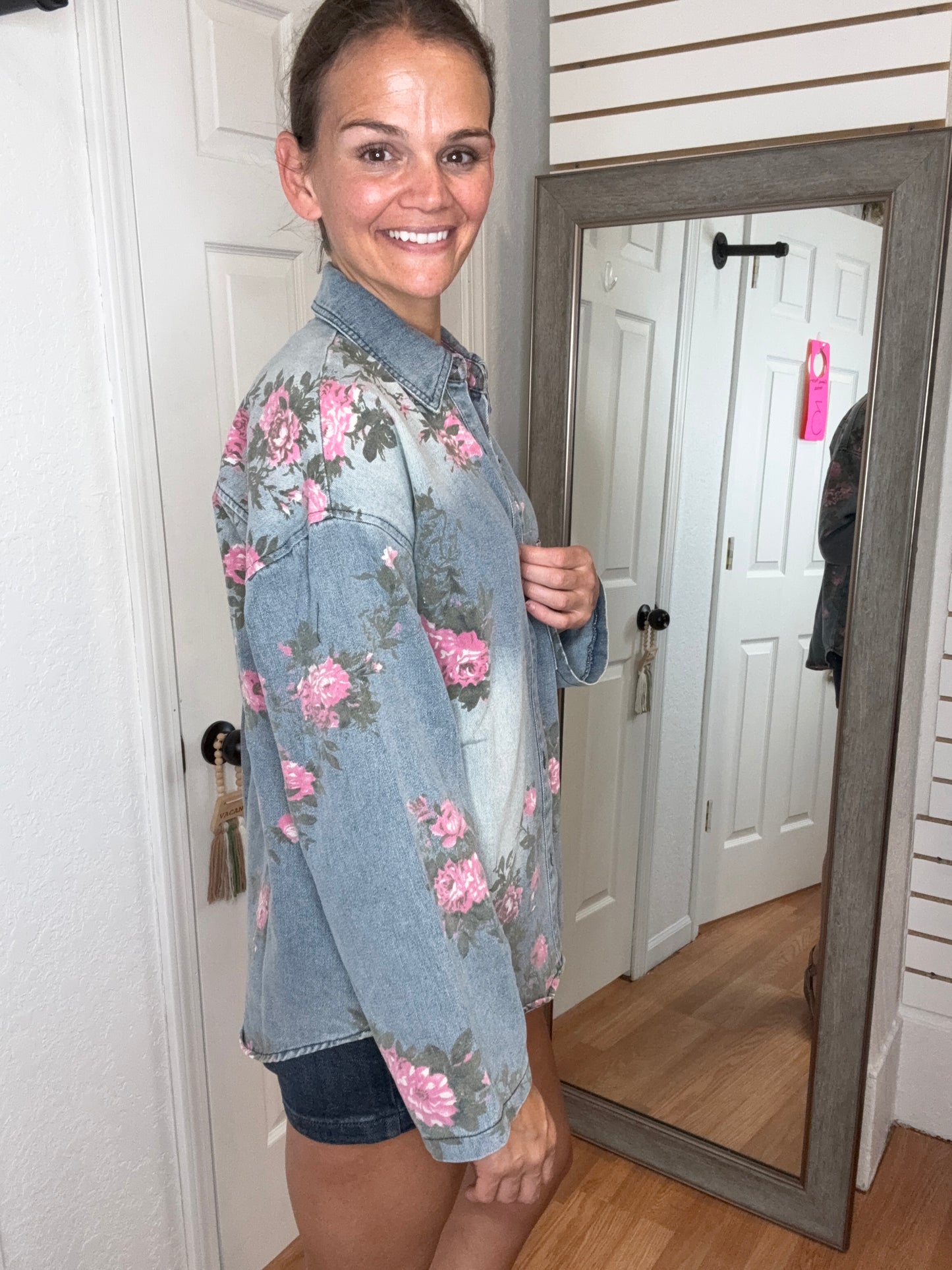 FLOWER PATCH DENIM BUTTON DOWN TOP - BIBI