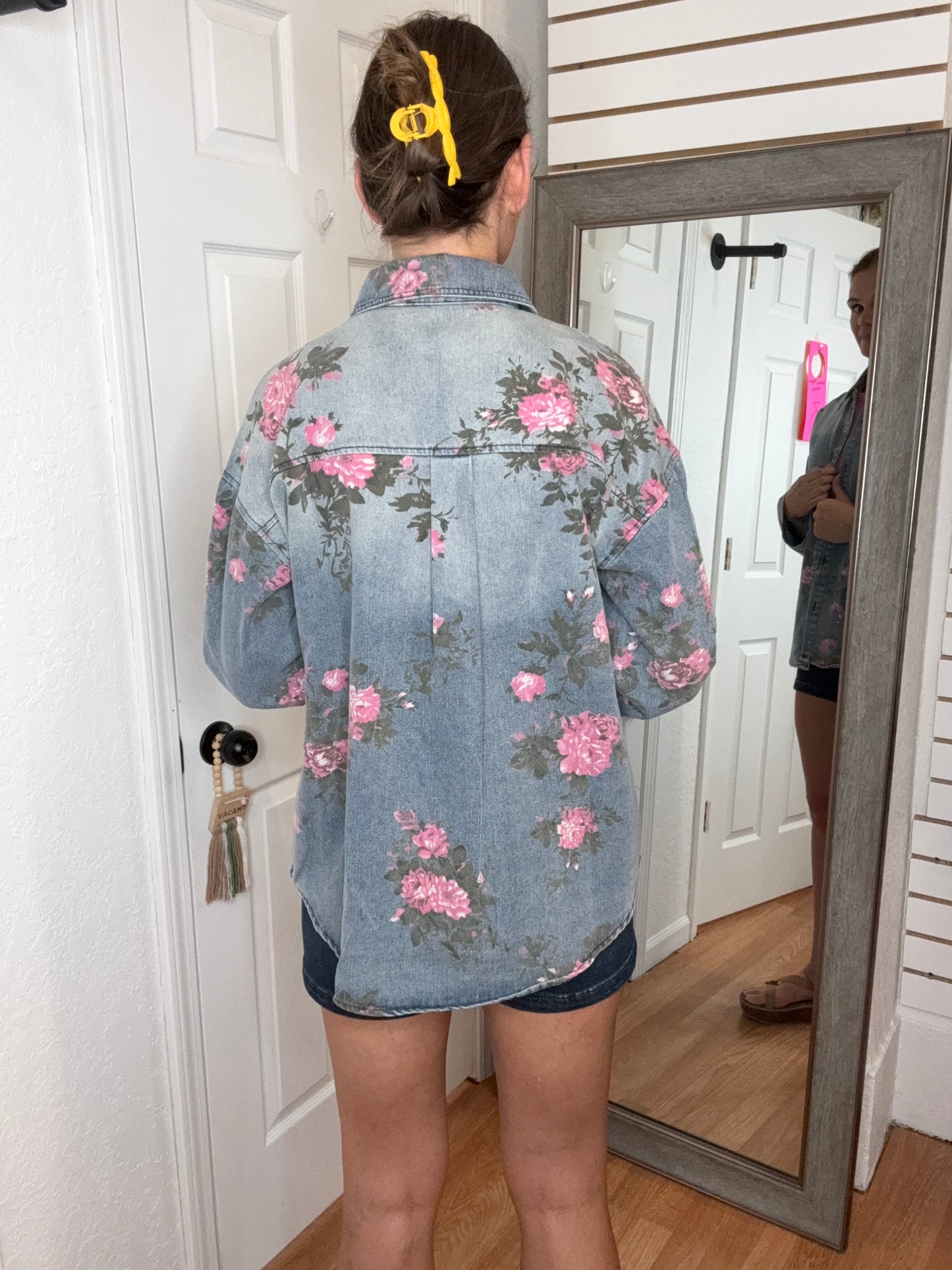 FLOWER PATCH DENIM BUTTON DOWN TOP - BIBI