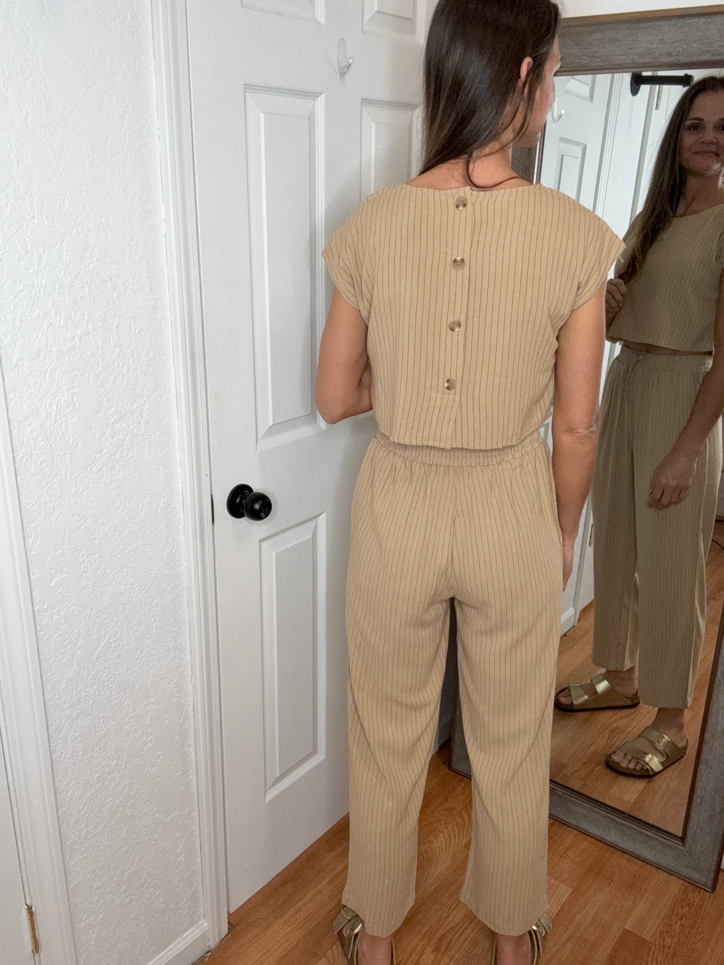 VESPER CROP TOP AND PANT SET - DARK KHAKI STRIPE -BLU PEPPER