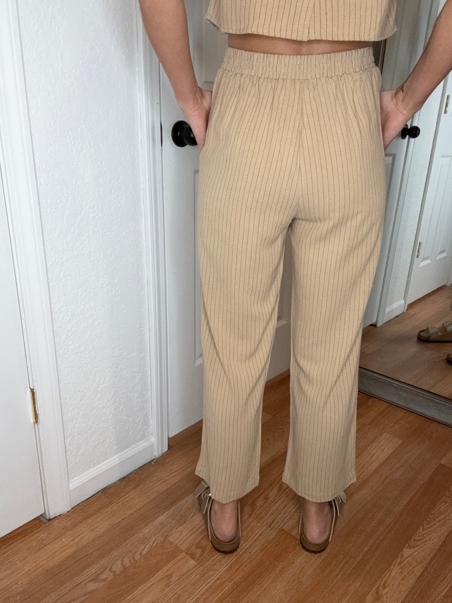 VESPER CROP TOP AND PANT SET - DARK KHAKI STRIPE -BLU PEPPER