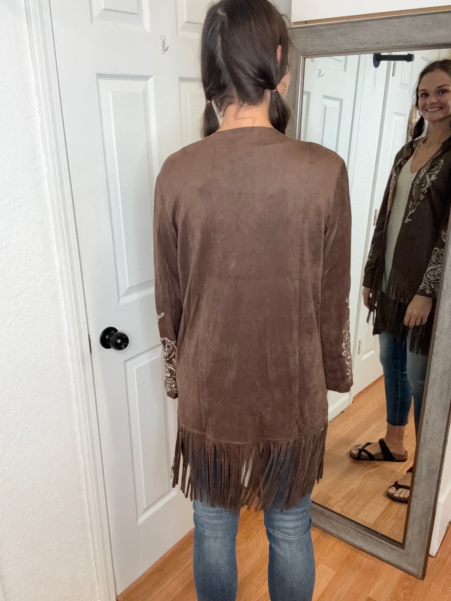 STALLION SEUDE FRINGE CARDIGAN/JACKET BROWN- VOCAL
