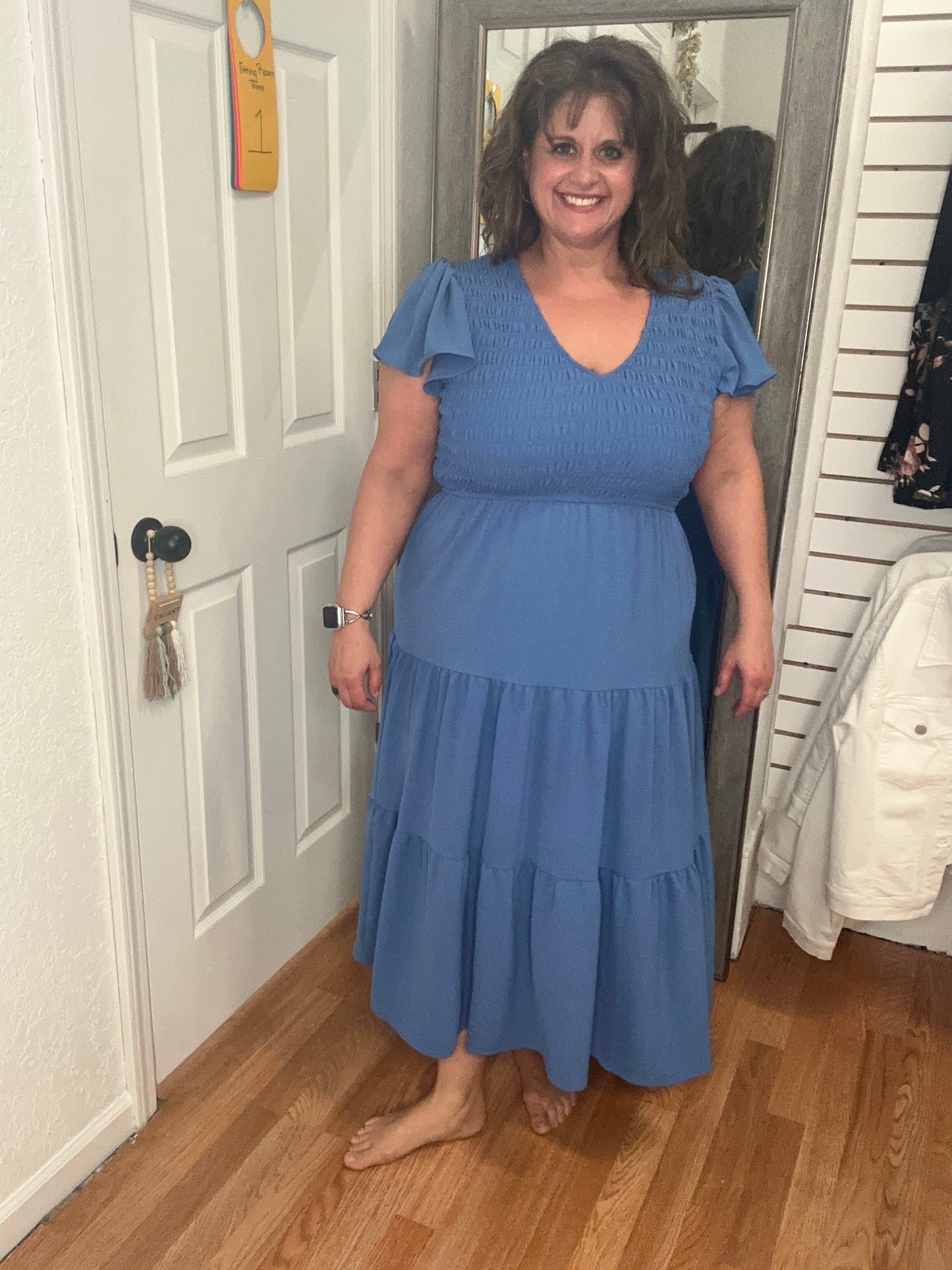 KENNEDY - FLUTTER SLEEVE MIDI DRESS - BLUE - BLU PEPPER