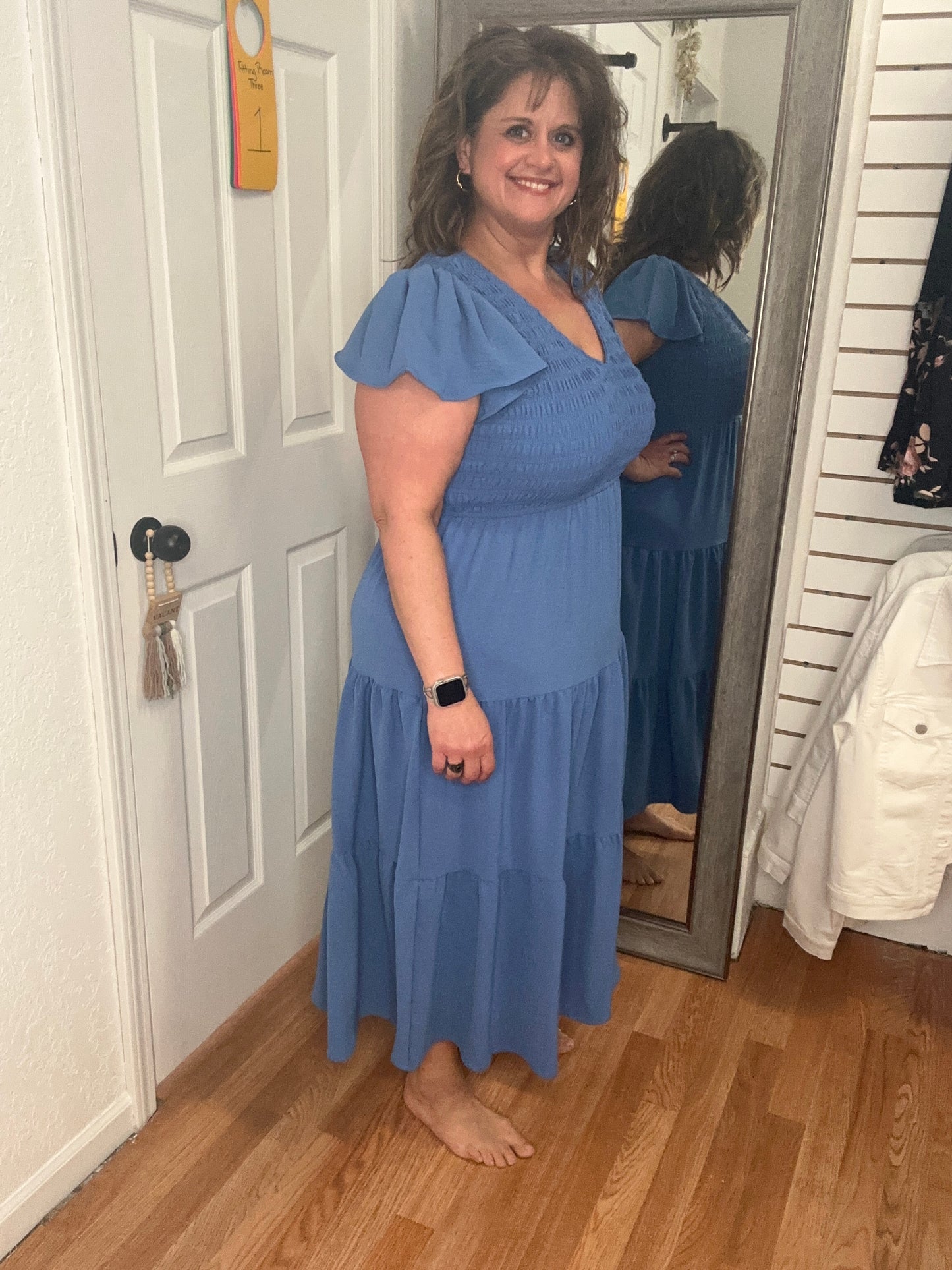 KENNEDY - FLUTTER SLEEVE MIDI DRESS - BLUE - BLU PEPPER