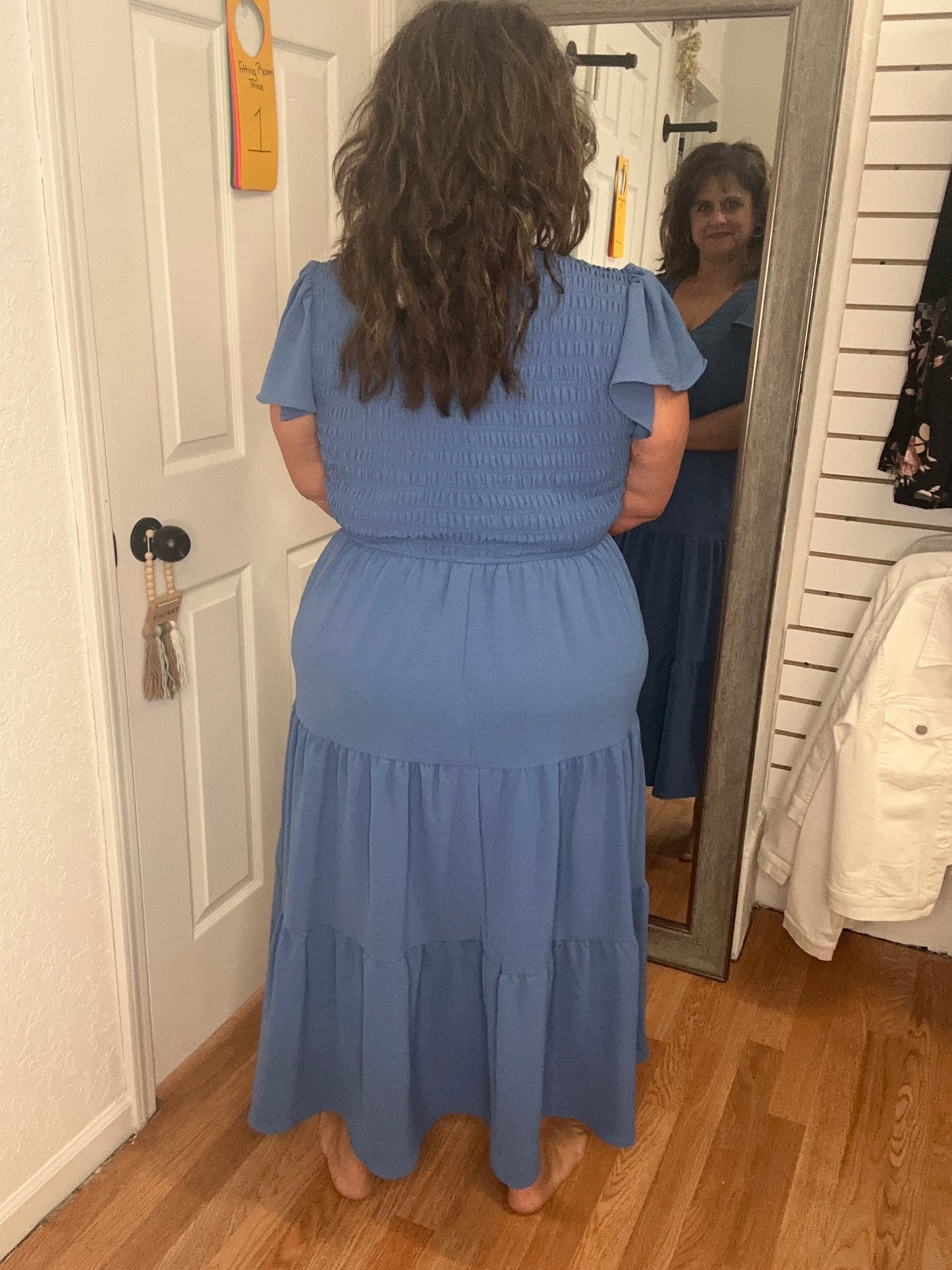 KENNEDY - FLUTTER SLEEVE MIDI DRESS - BLUE - BLU PEPPER