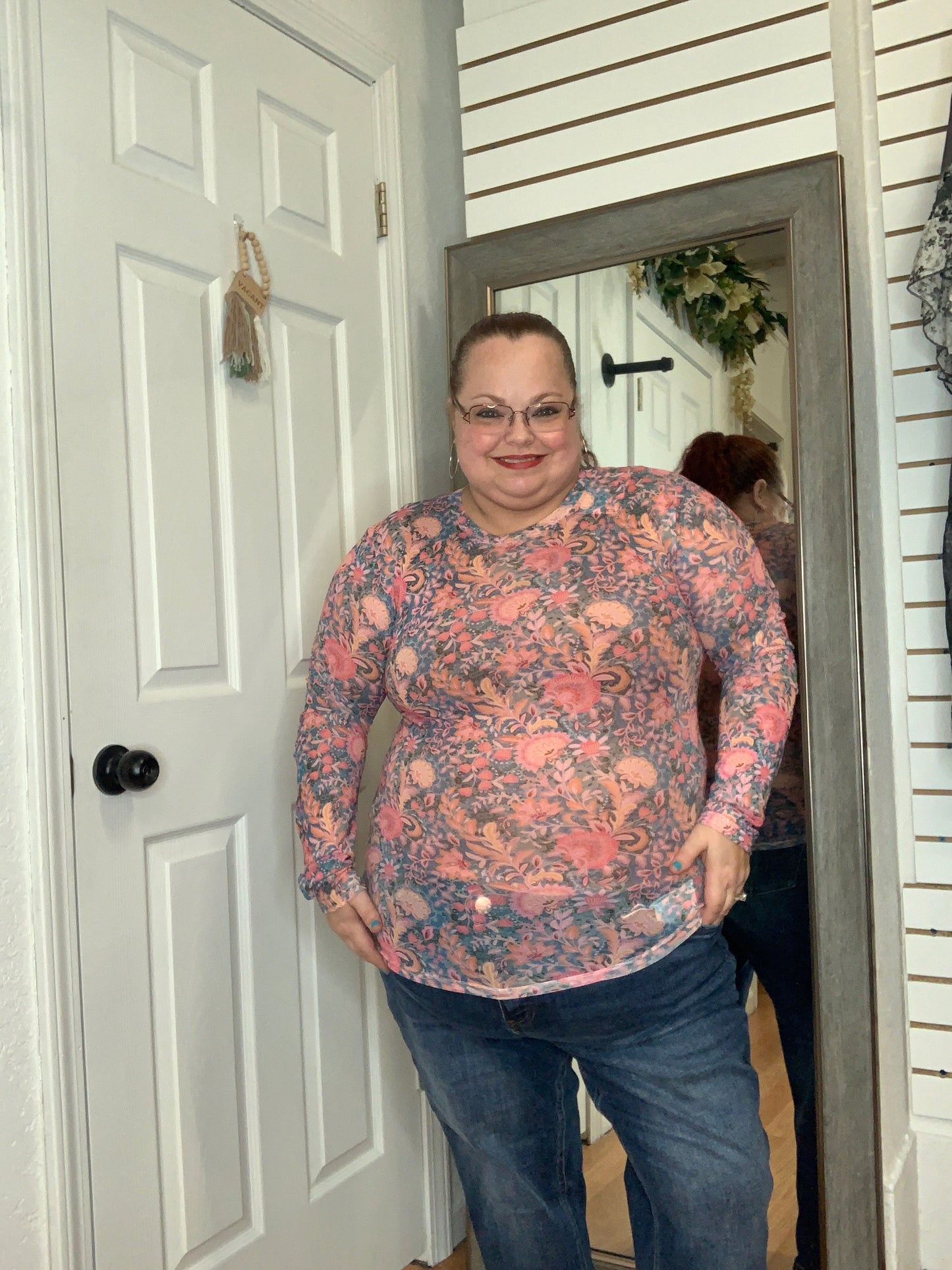 BLOOMS MESH TOP PINK FLORAL- BLAKELEY