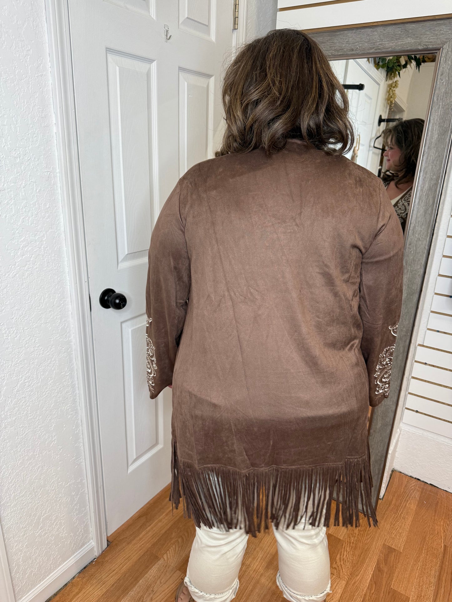 STALLION SEUDE FRINGE CARDIGAN/JACKET BROWN- VOCAL