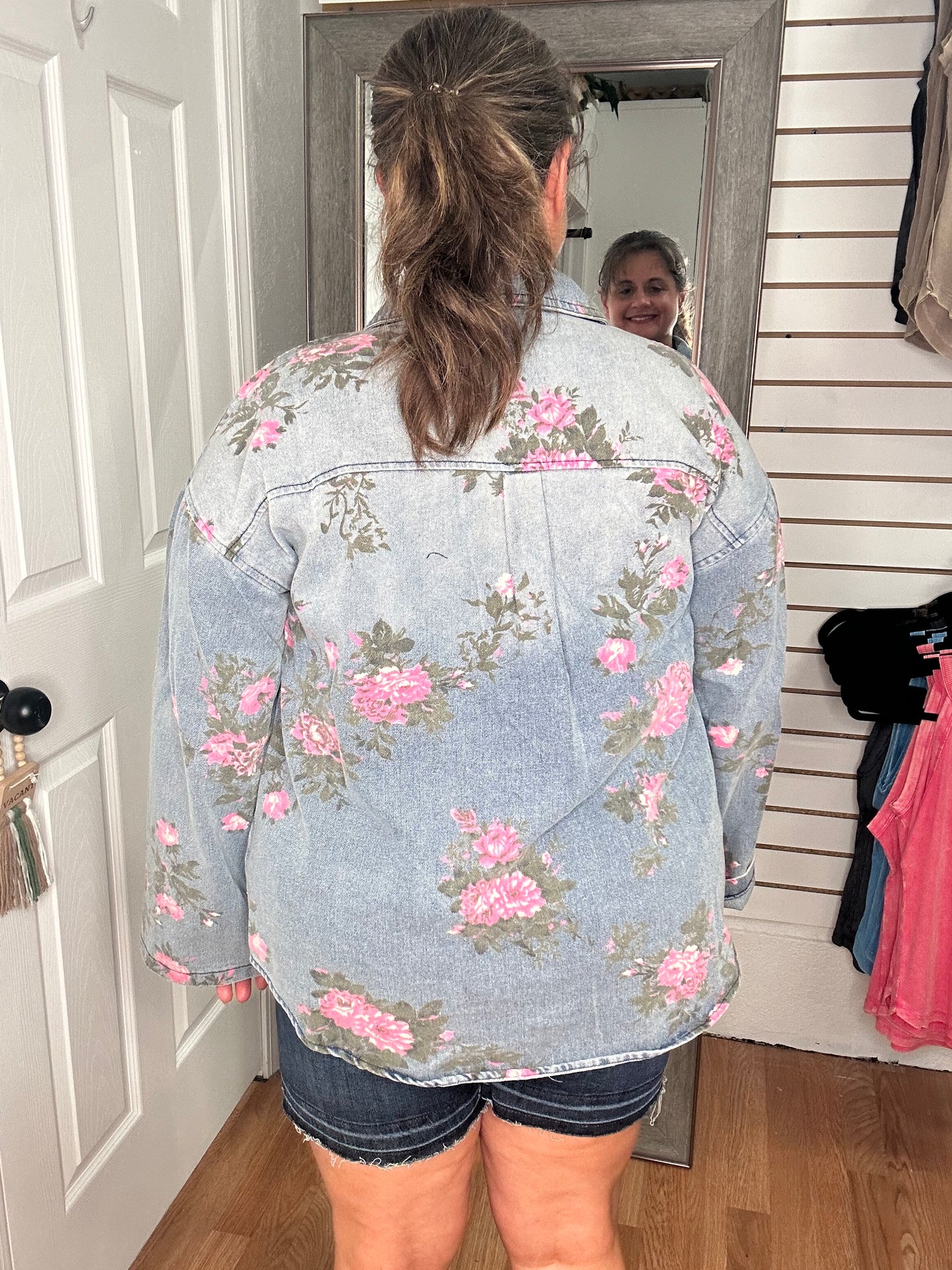 FLOWER PATCH DENIM BUTTON DOWN TOP - BIBI