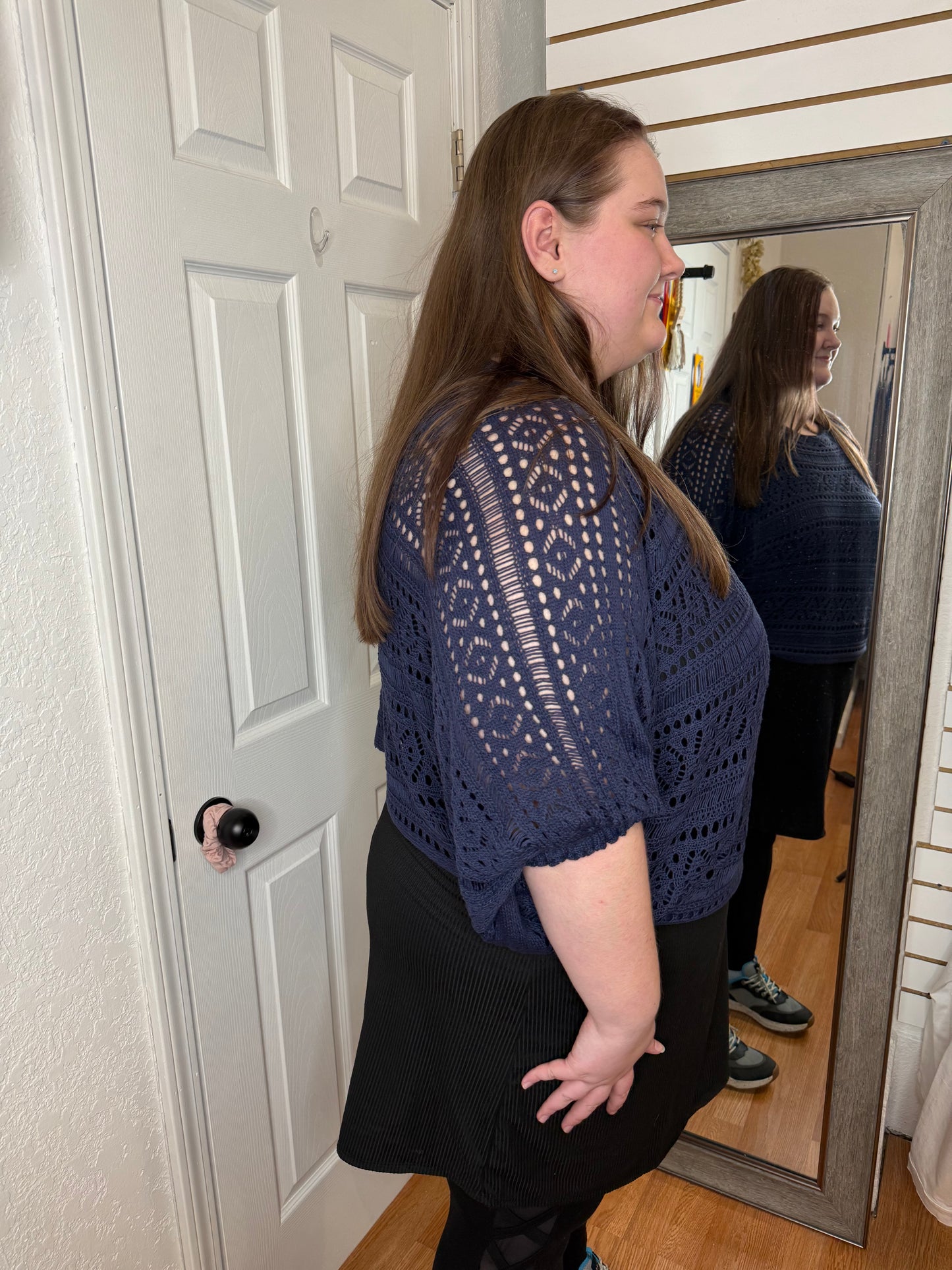 LAURA OPEN KNIT PULLOVER SWAETER TOP - NAVY - COZY CO