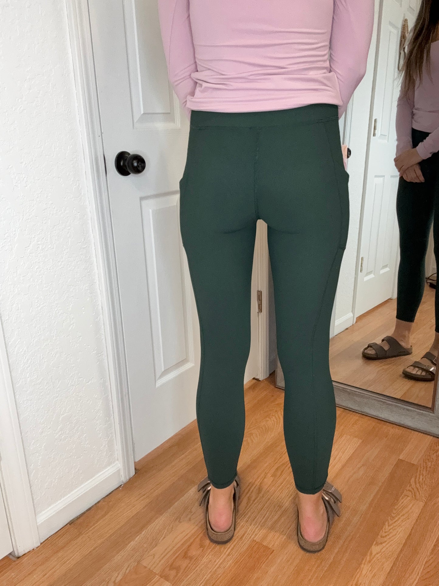 DAKOTA NYLON RIBBED LEGGINGS WITH POCKETS FOREST GREEN - RAE MODE