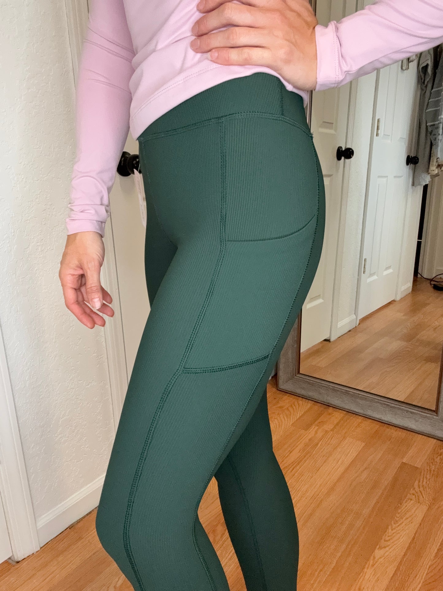 DAKOTA NYLON RIBBED LEGGINGS WITH POCKETS FOREST GREEN - RAE MODE