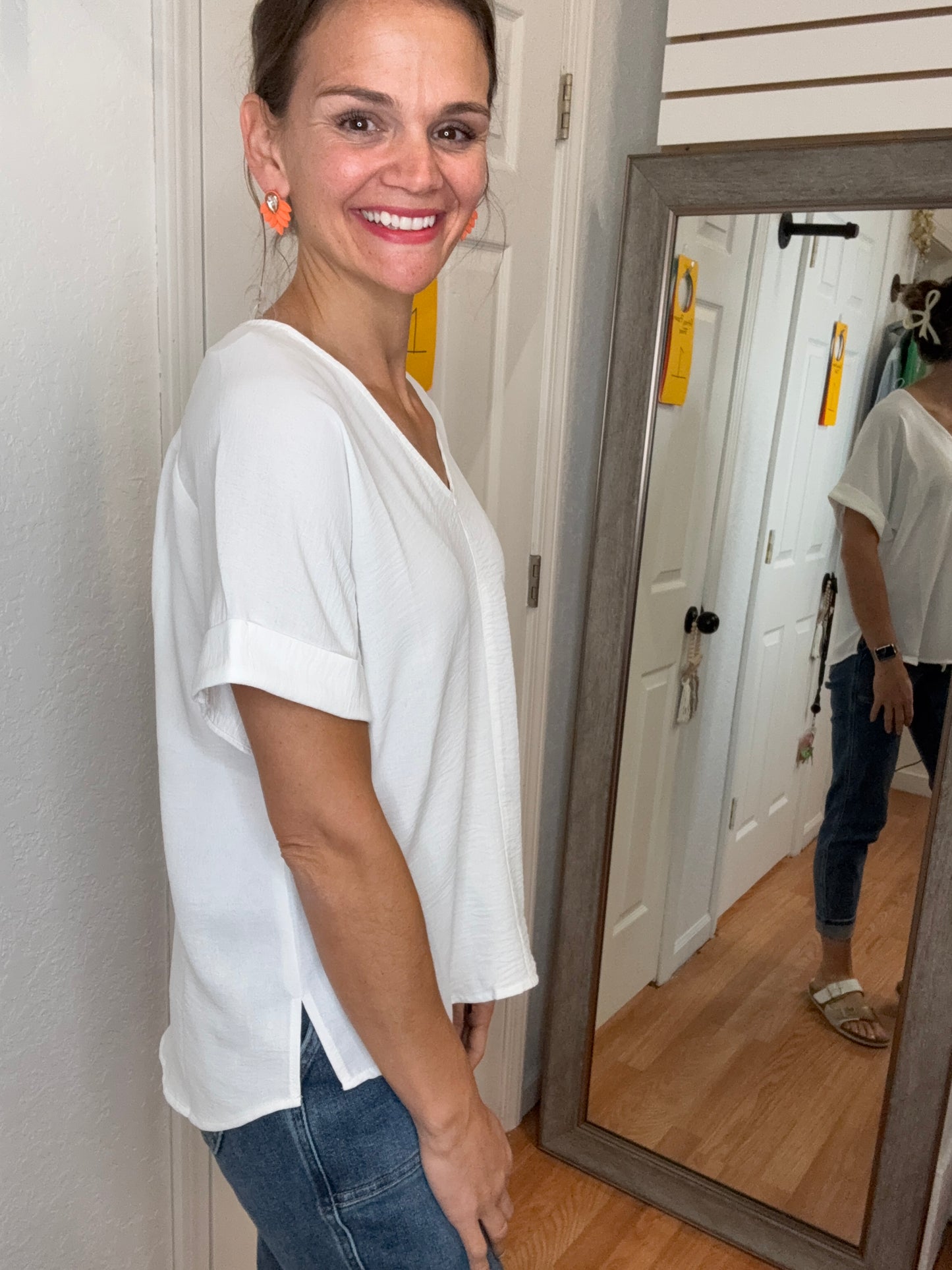GENAIR V NECK SHORT SLEEVE TOP -WHITE - STACCATO