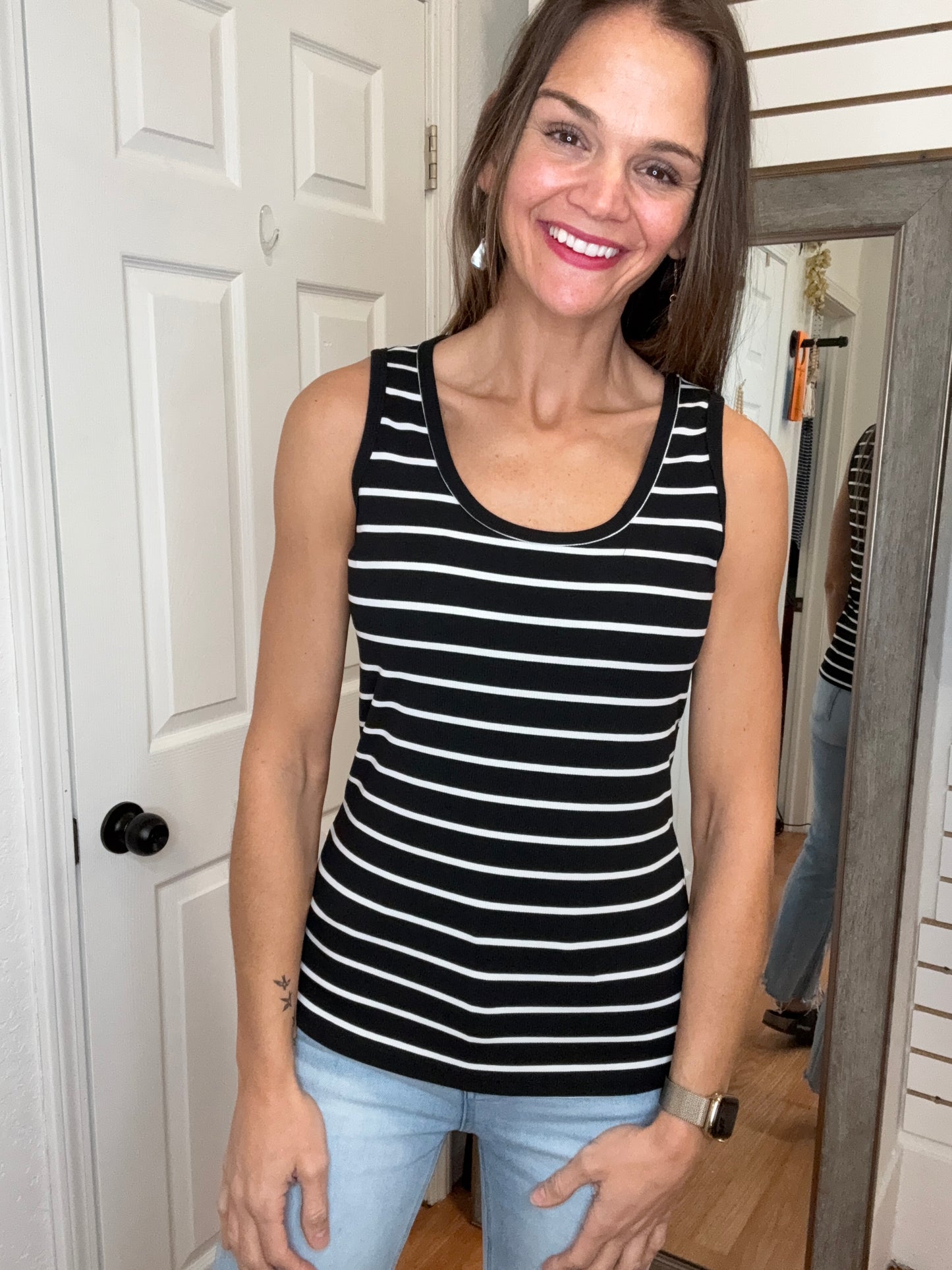 SAM - STRIPED SLEEVELESS TOP - BLACK - STACCATO