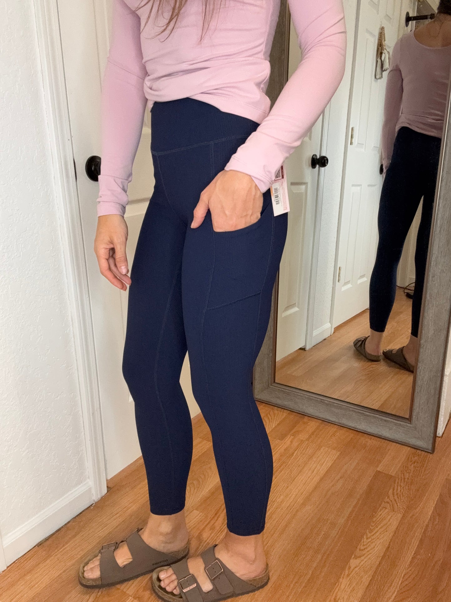 DAKOTA NYLON RIBBED LEGGINGS WITH POCKETS NAVY - RAE MODE