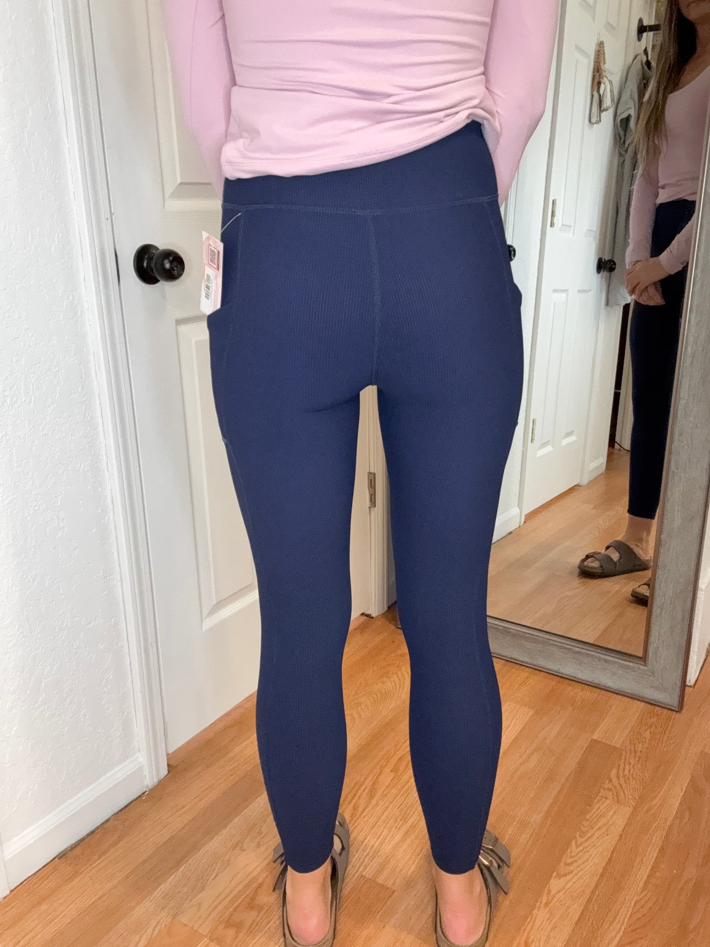 DAKOTA NYLON RIBBED LEGGINGS WITH POCKETS NAVY - RAE MODE