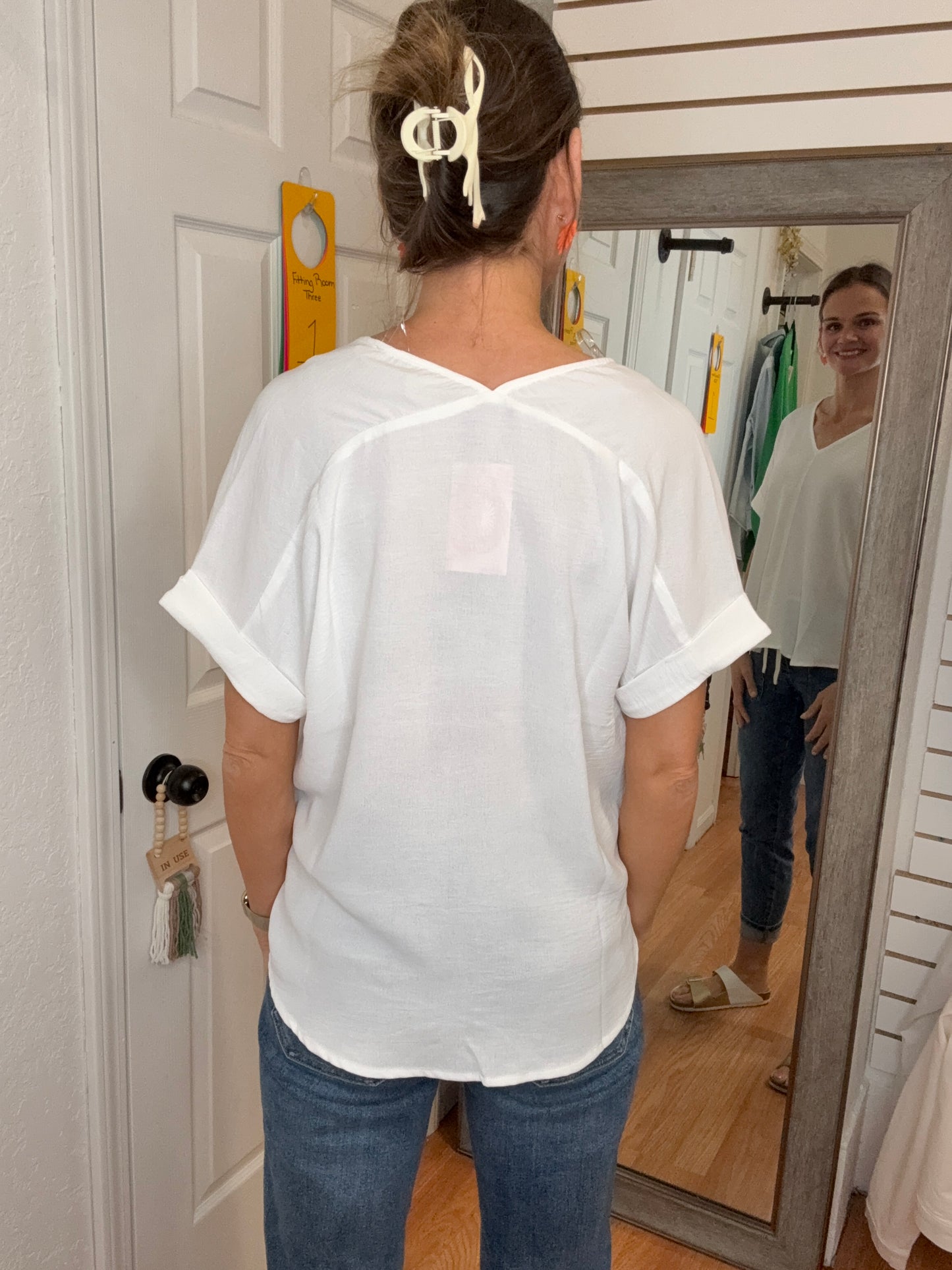 GENAIR V NECK SHORT SLEEVE TOP -WHITE - STACCATO