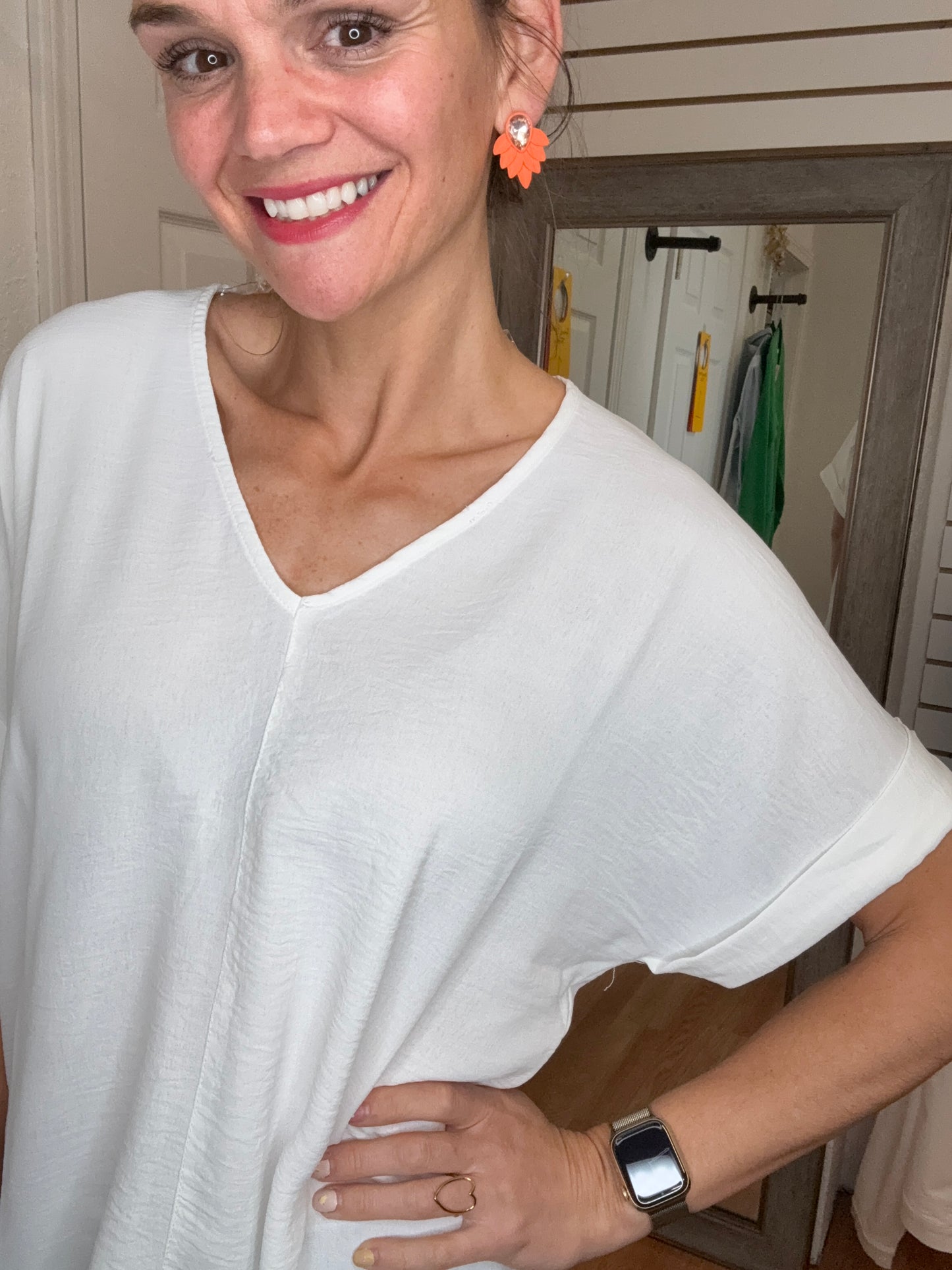 GENAIR V NECK SHORT SLEEVE TOP -WHITE - STACCATO