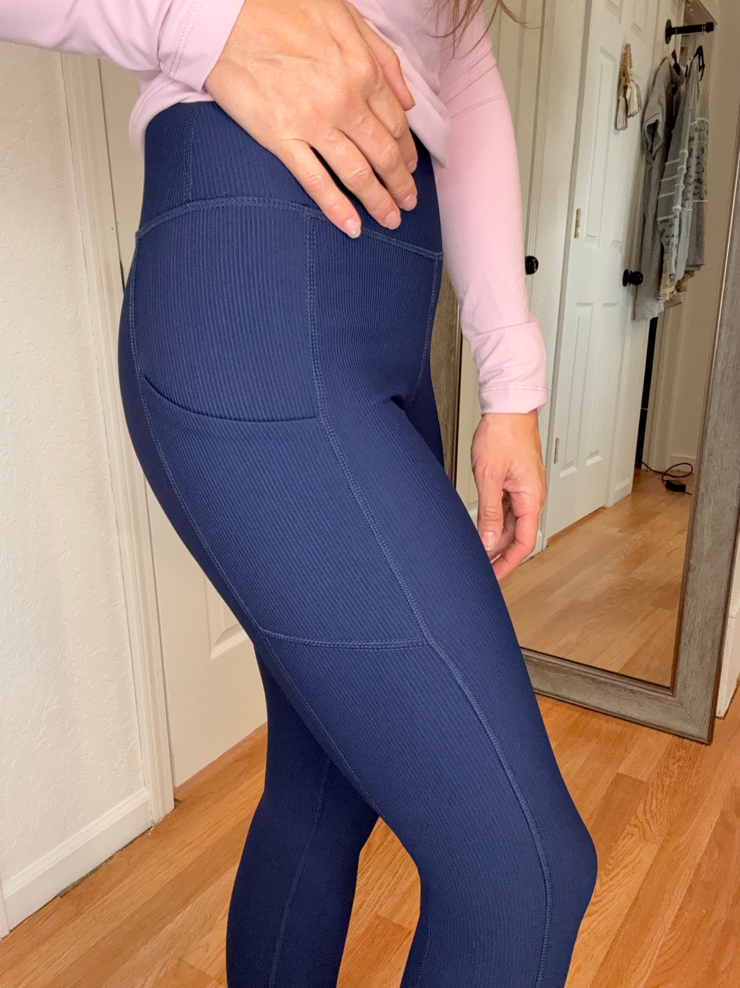 DAKOTA NYLON RIBBED LEGGINGS WITH POCKETS NAVY - RAE MODE