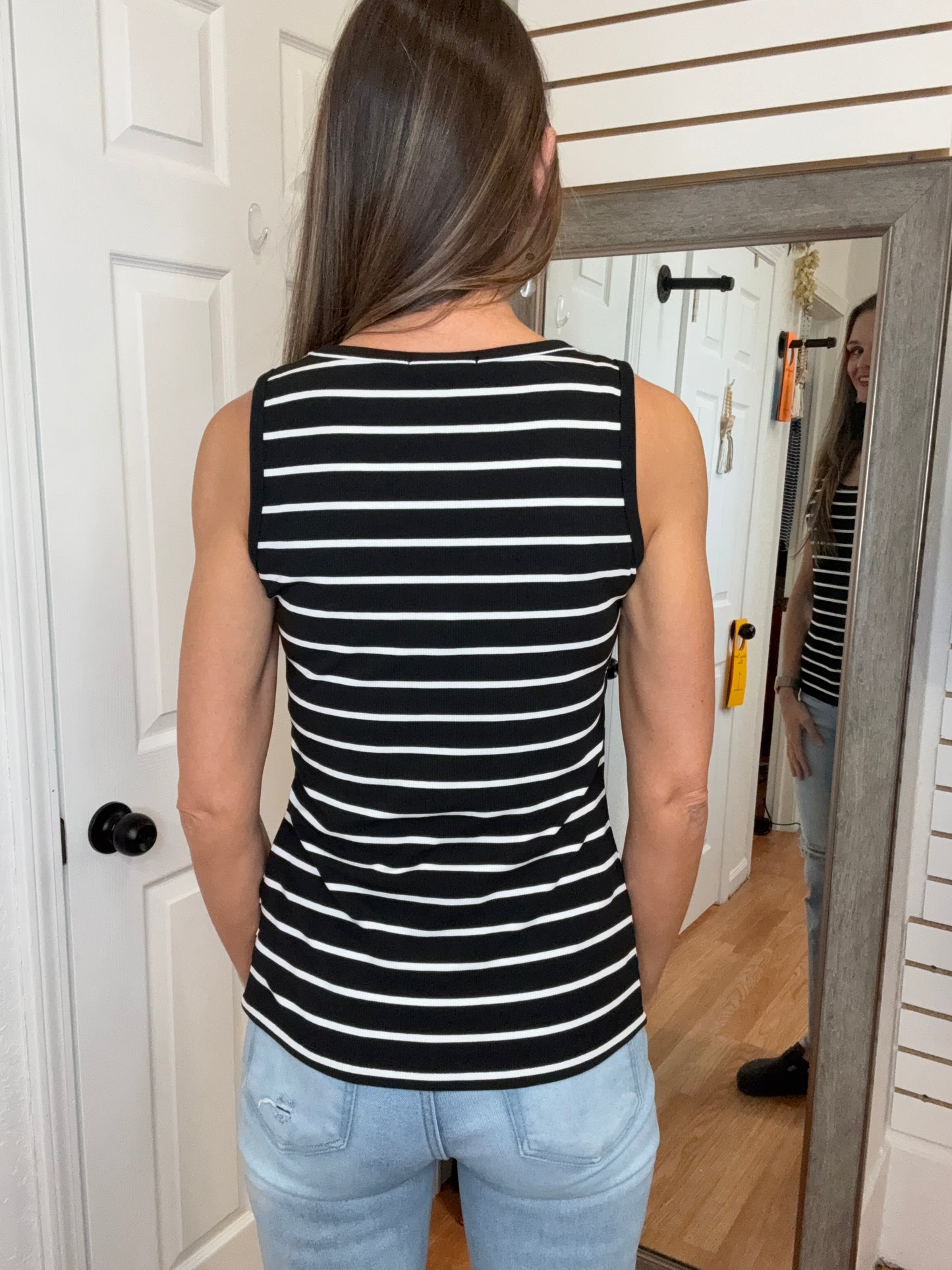 SAM - STRIPED SLEEVELESS TOP - BLACK - STACCATO