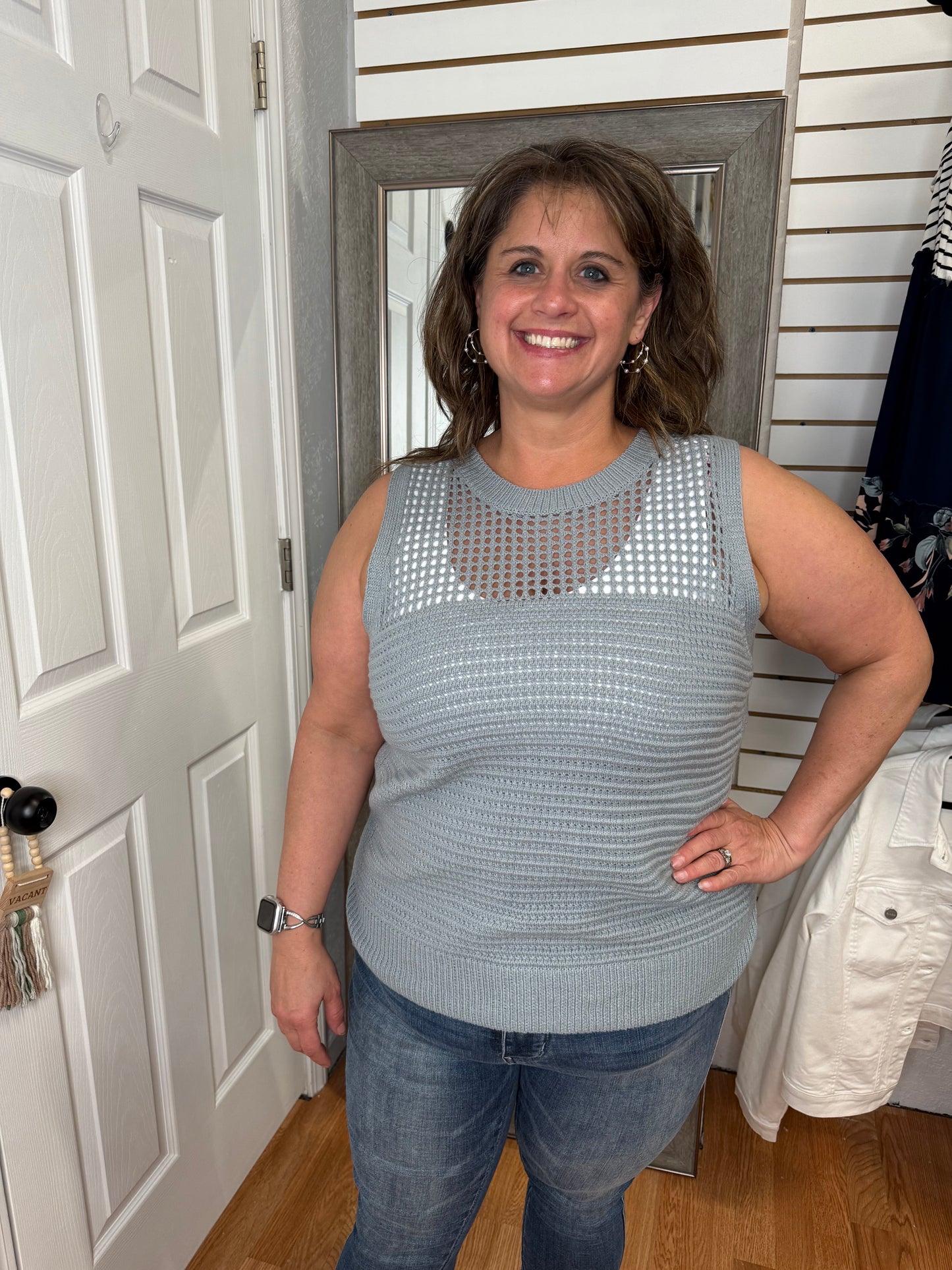 GINA- SLEEVLESS SWEATER TOP - DUSTY BLUE -STACCATO