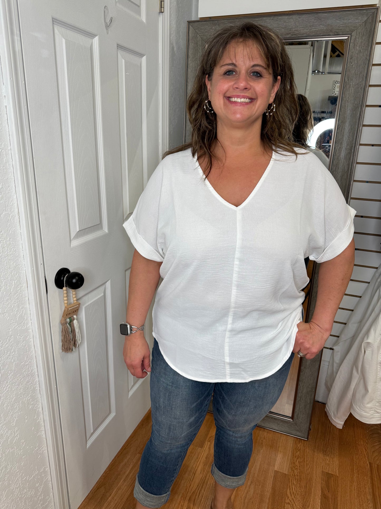 GENAIR V NECK SHORT SLEEVE TOP -WHITE - STACCATO