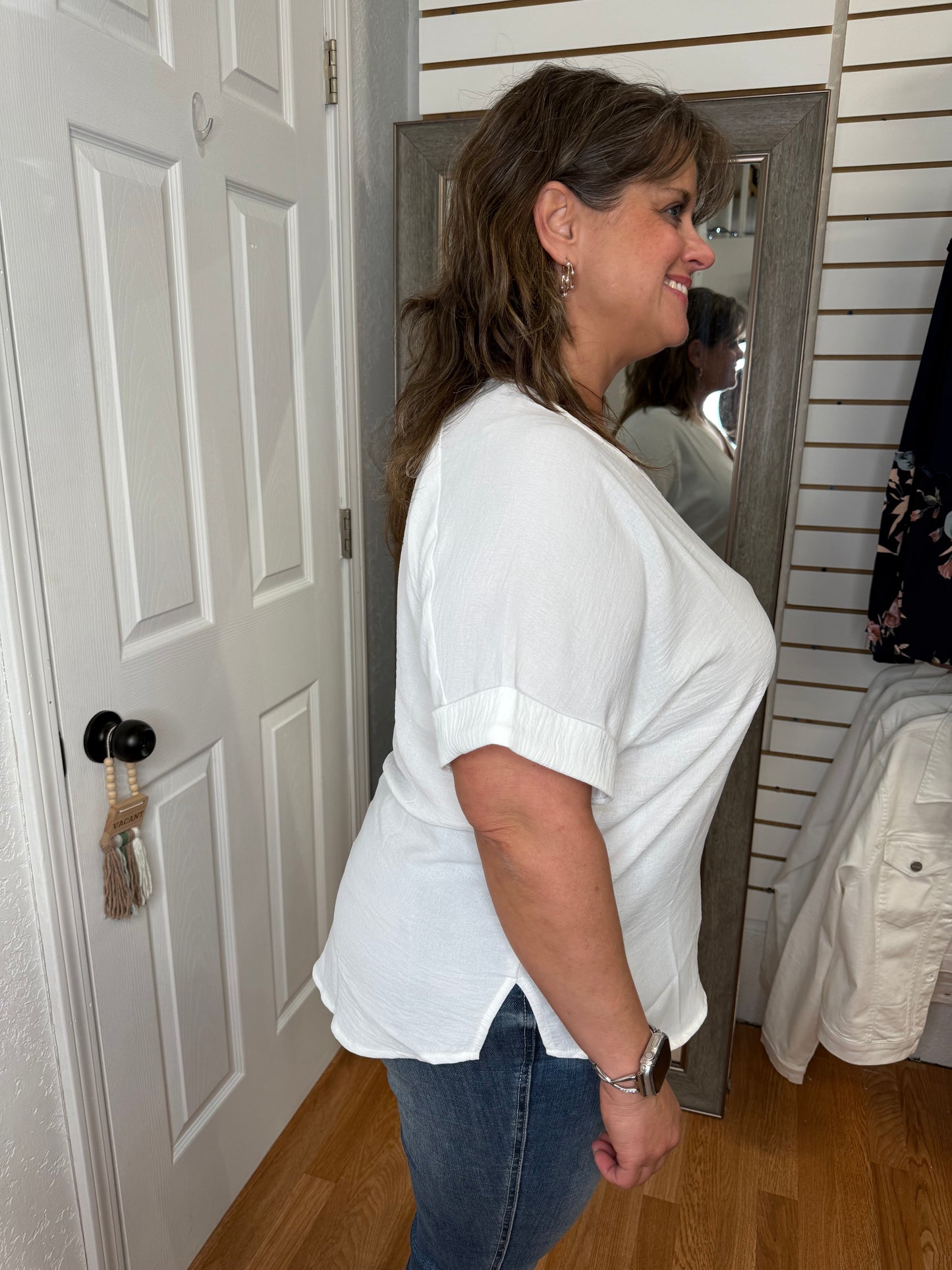 GENAIR V NECK SHORT SLEEVE TOP -WHITE - STACCATO