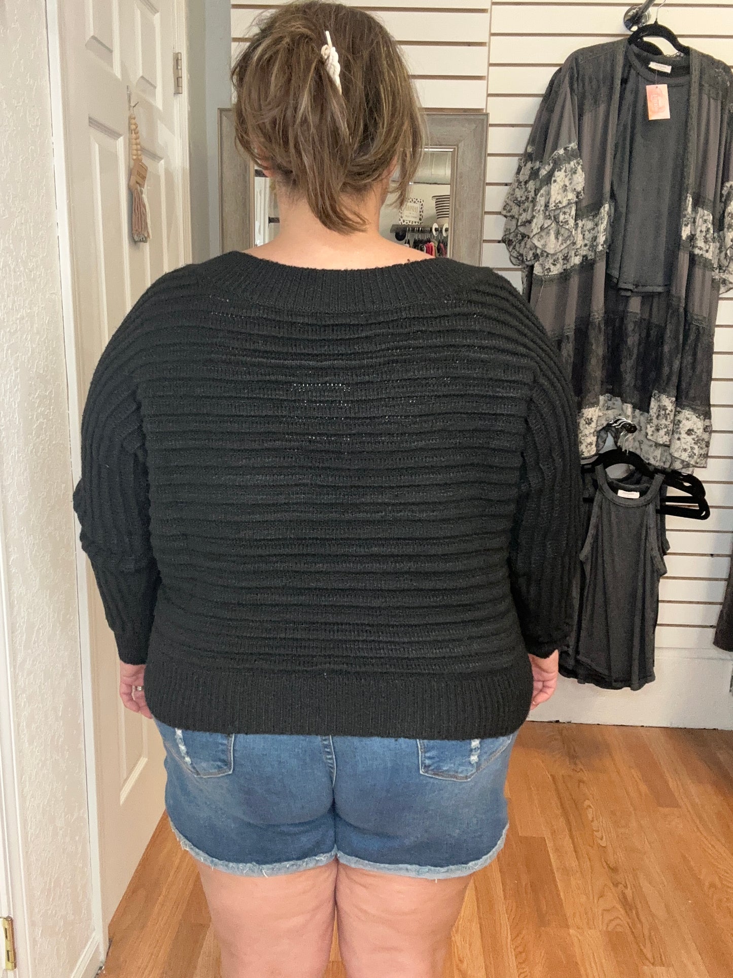 DAWN BOAT NECK SWEATER TOP BLACK - COZY
