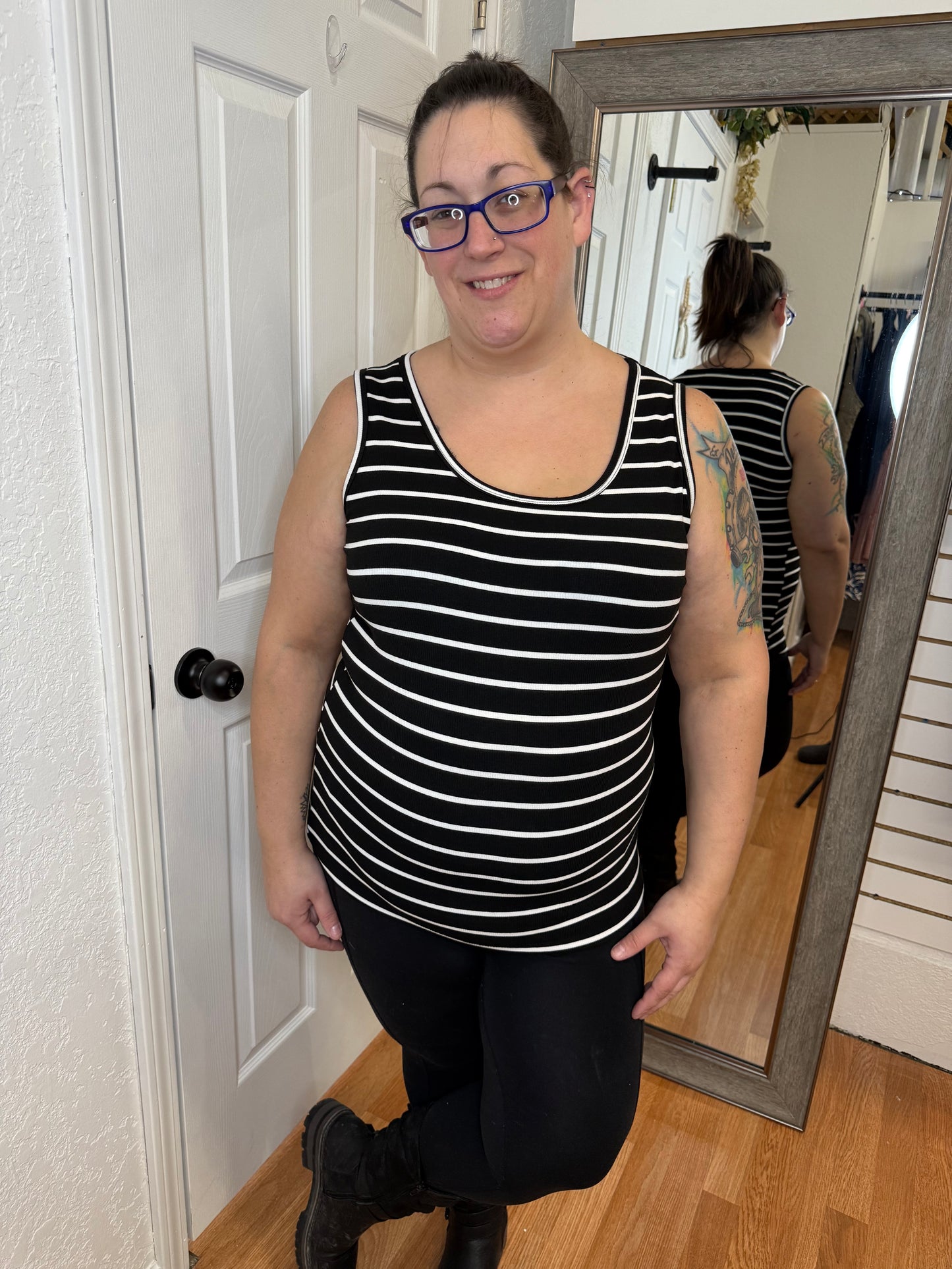 SAM - STRIPED SLEEVELESS TOP - BLACK - STACCATO