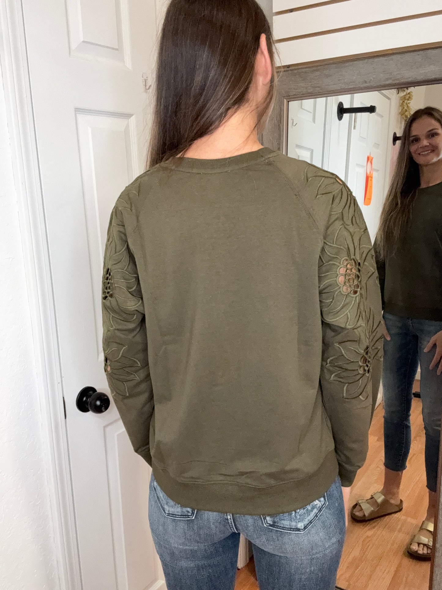 BETH CUT OUT SLEEVE PULLOVER SWEATSHIRT TOP OLIVE - PS KATE