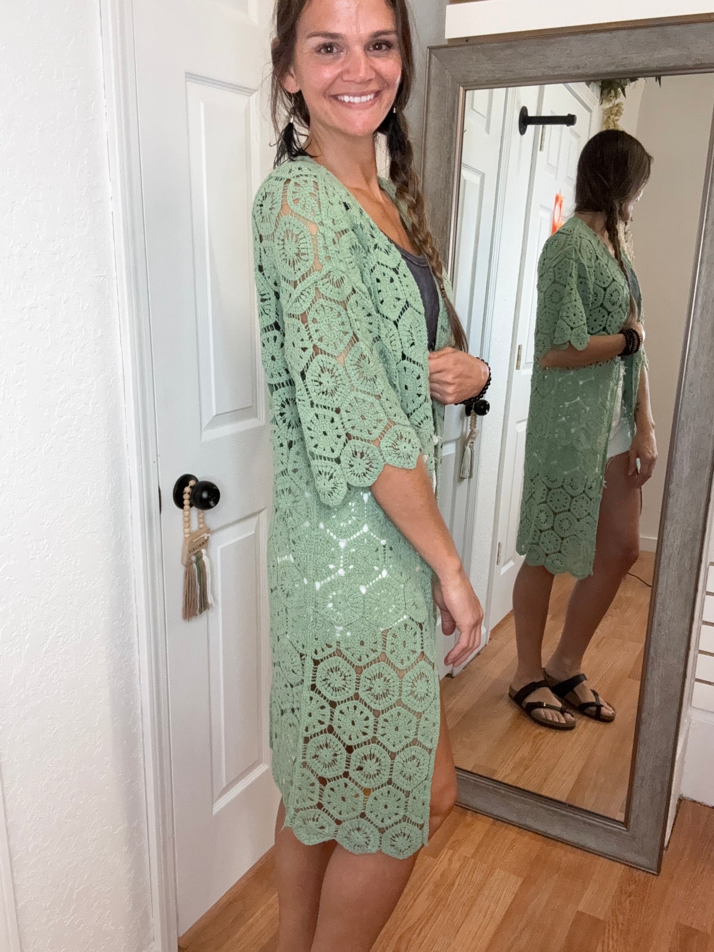 SADEY CROCHET CARDIGAN - SAGE
