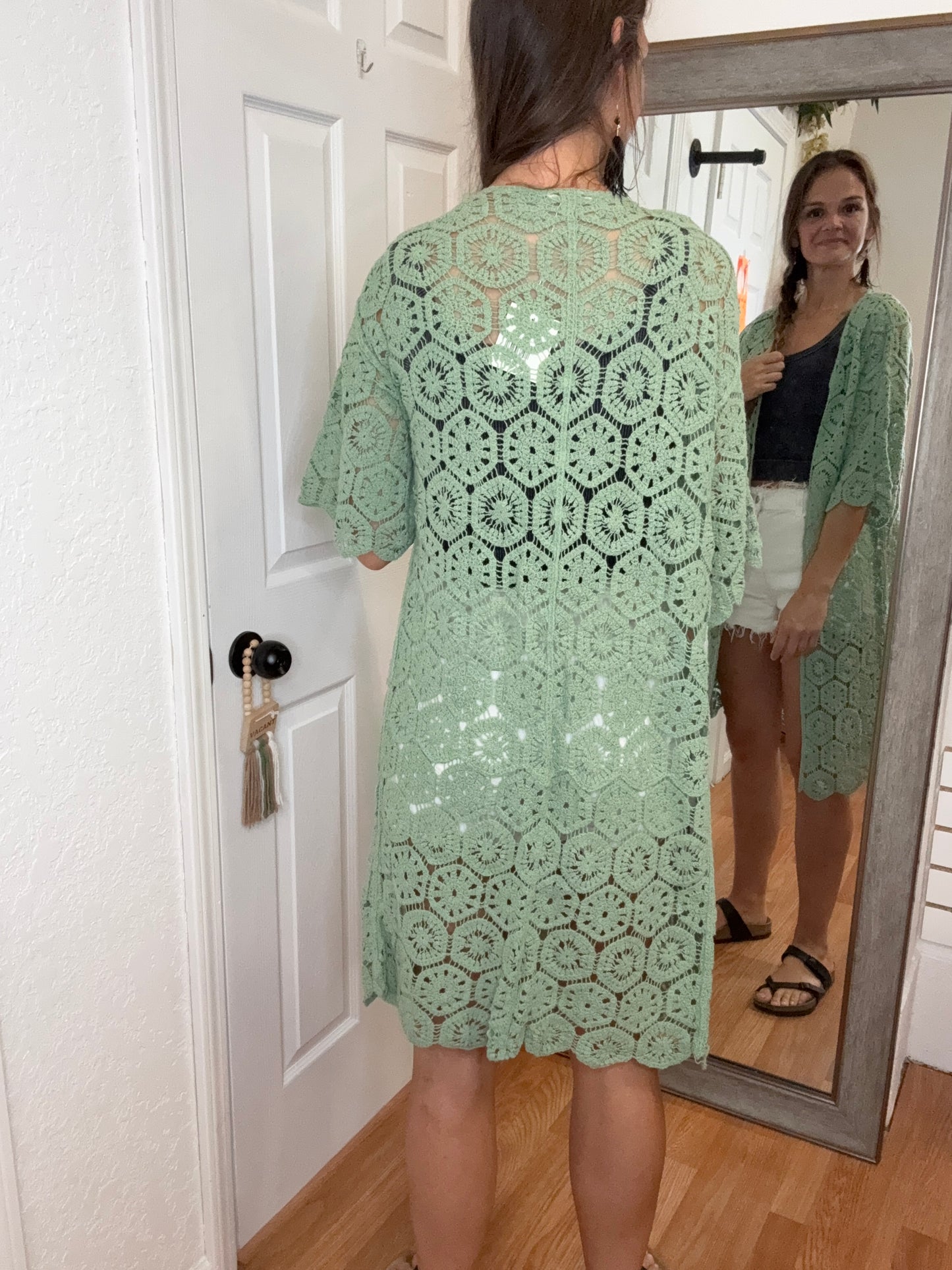 SADEY CROCHET CARDIGAN - SAGE