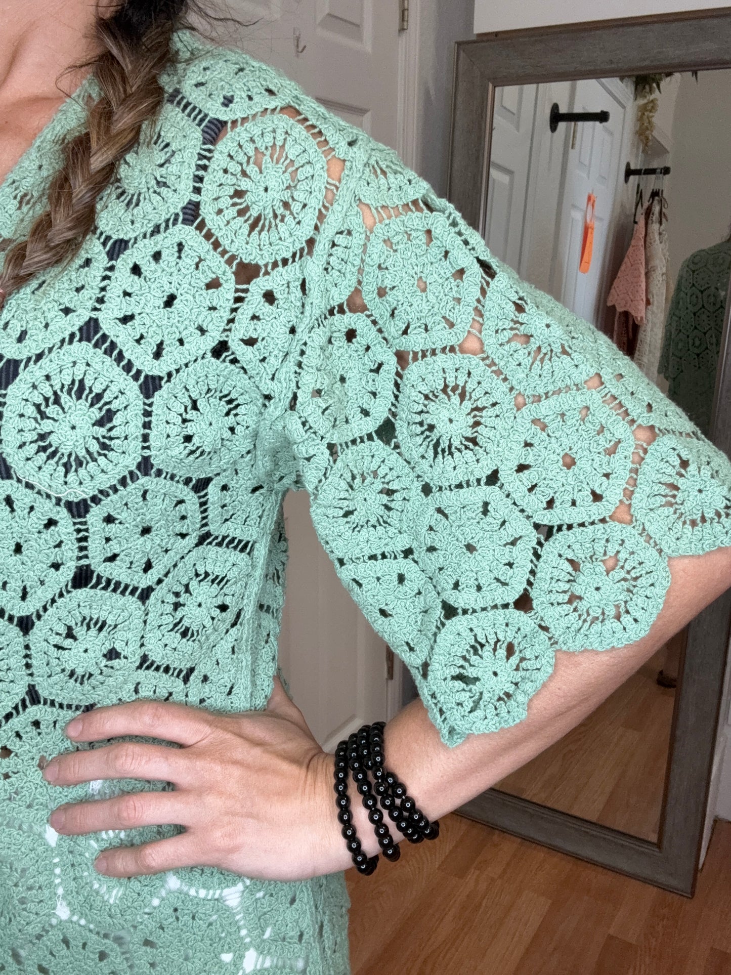 SADEY CROCHET CARDIGAN - SAGE