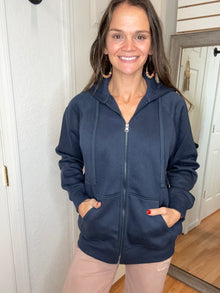 FARAH FULL ZIP HOODED JACKET NAVY BLUE - RAE MODE