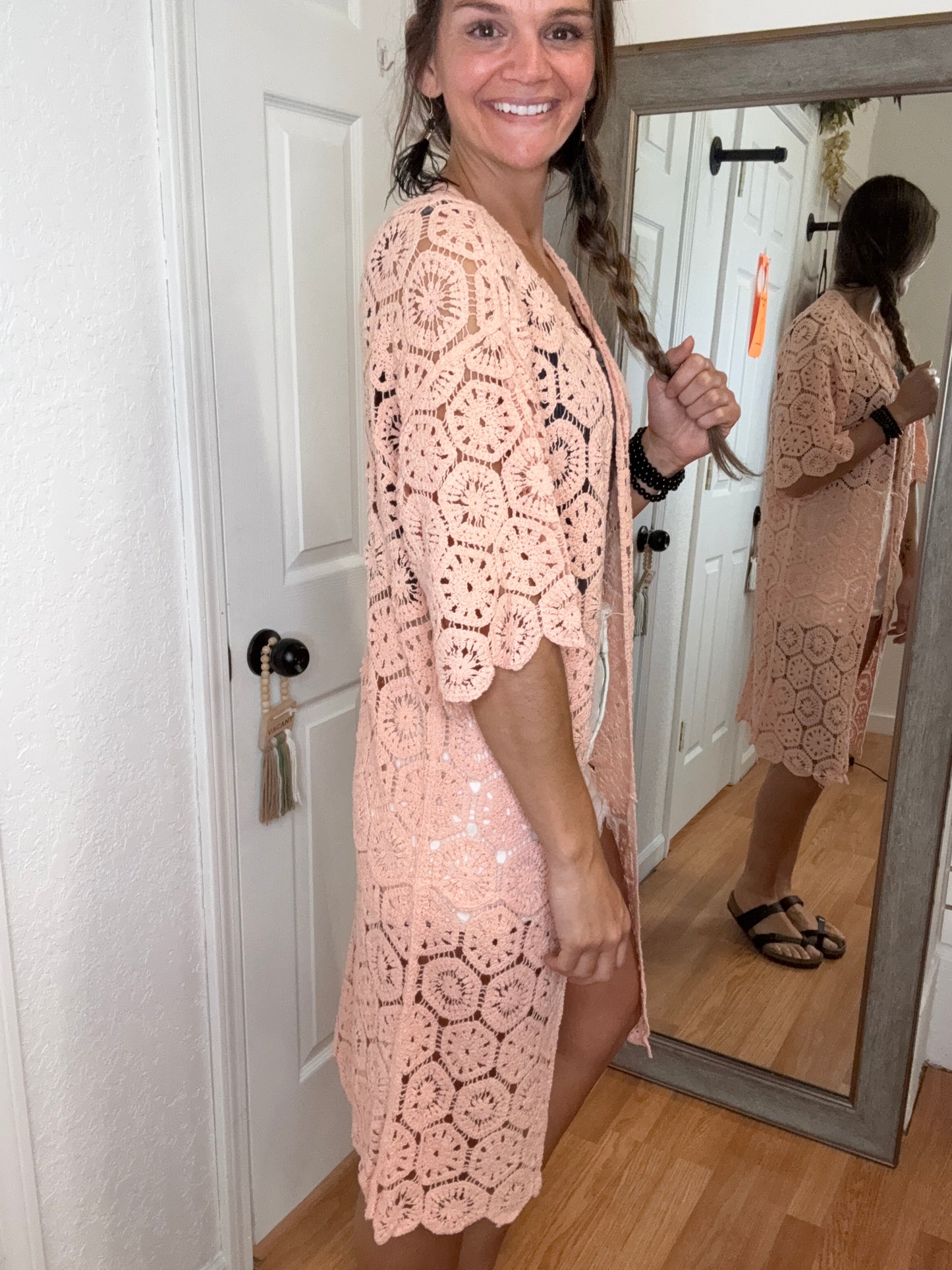 SADEY CROCHET CARDIGAN - PEACH